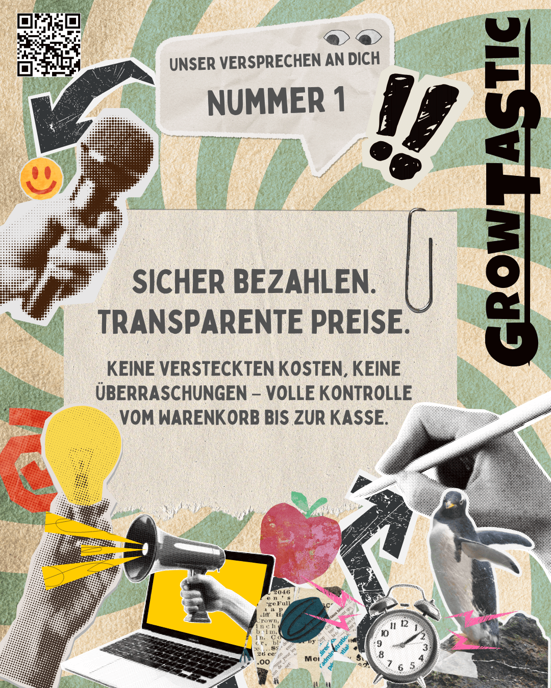 1/4 Unsere Werte & Versprechen – Sicher bezahlen. Klar kalkulieren. Sicher bezahlen und transparente Preise bei GrowTastic.