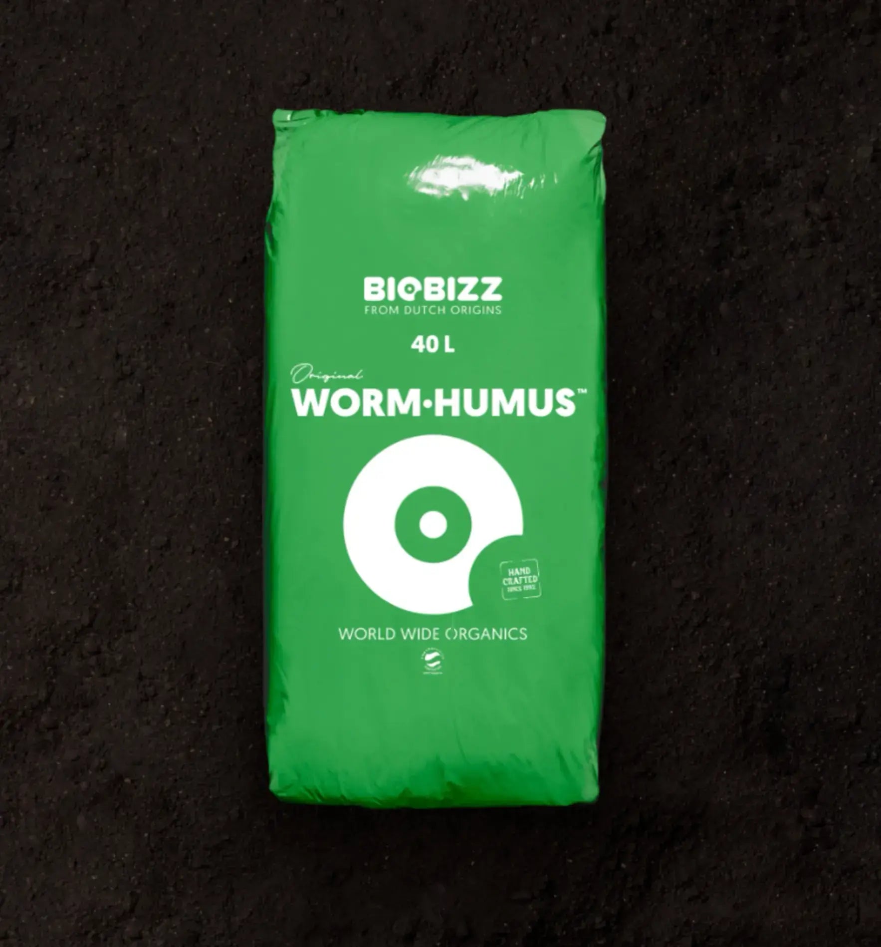 BioBizz Wurm Humus in grüner Verpackung, natürlicher Dünger und Bodenverbesserer für gesunde Pflanzen.