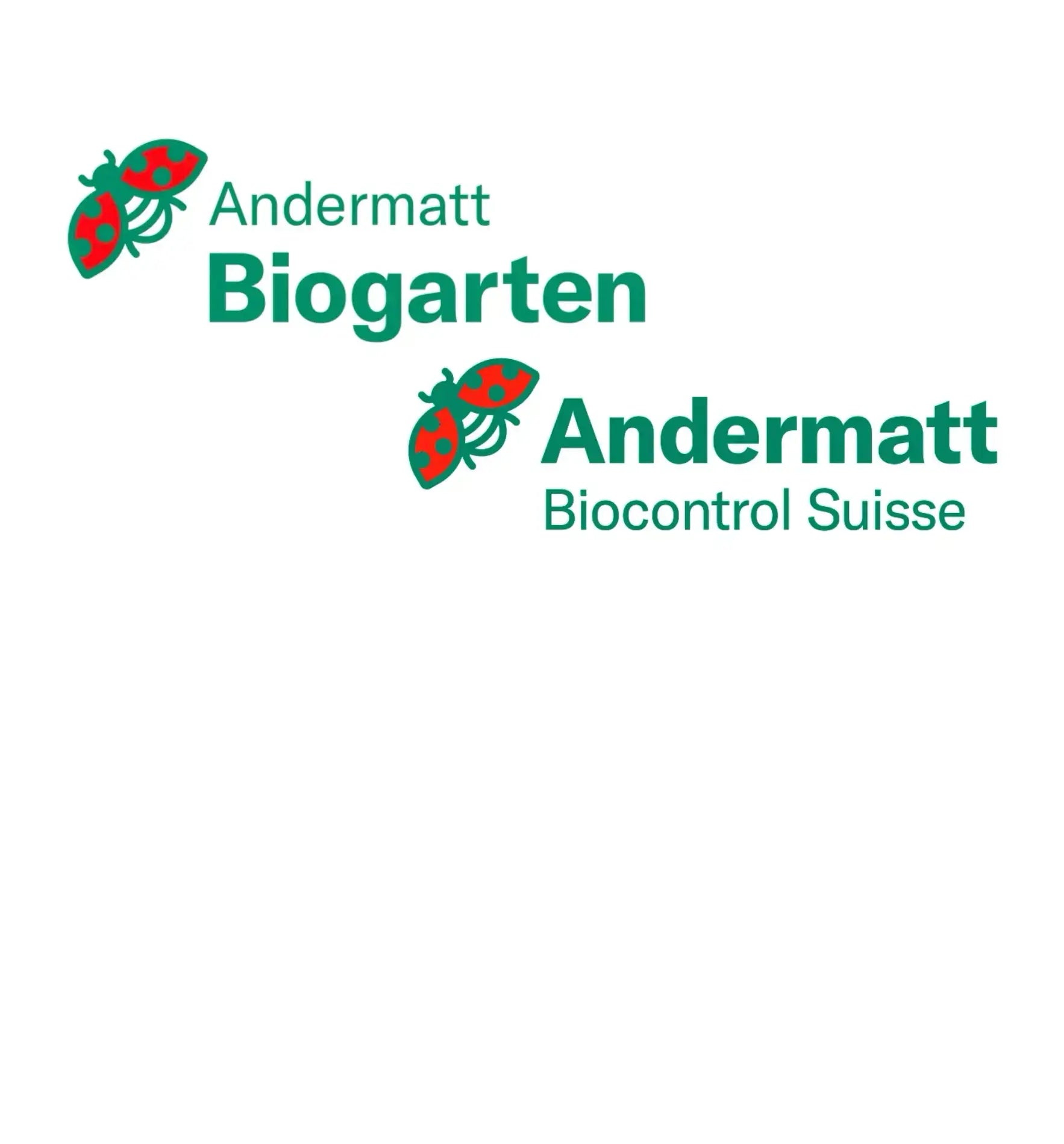 Logo von Andermatt Biogarten und Biocontrol Suisse mit Marienkäfern.