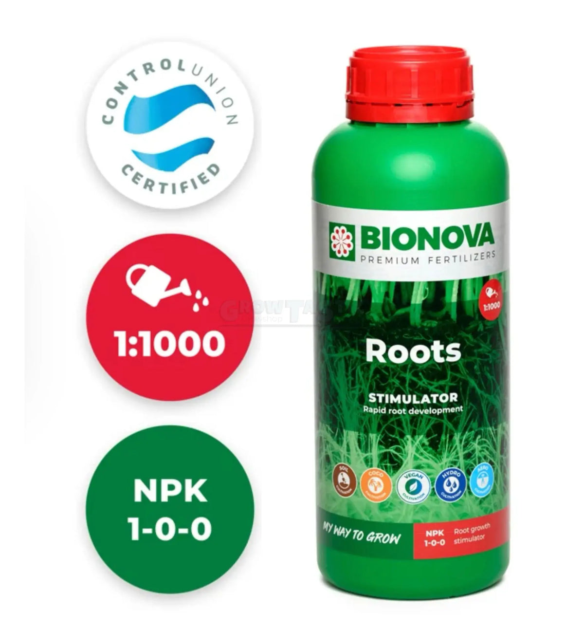 Bionova Roots Hochkonzentrierter Wurzelstimulator in 1-Liter-Behälter, ideal für kräftiges Wurzelwachstum bei Pflanzen