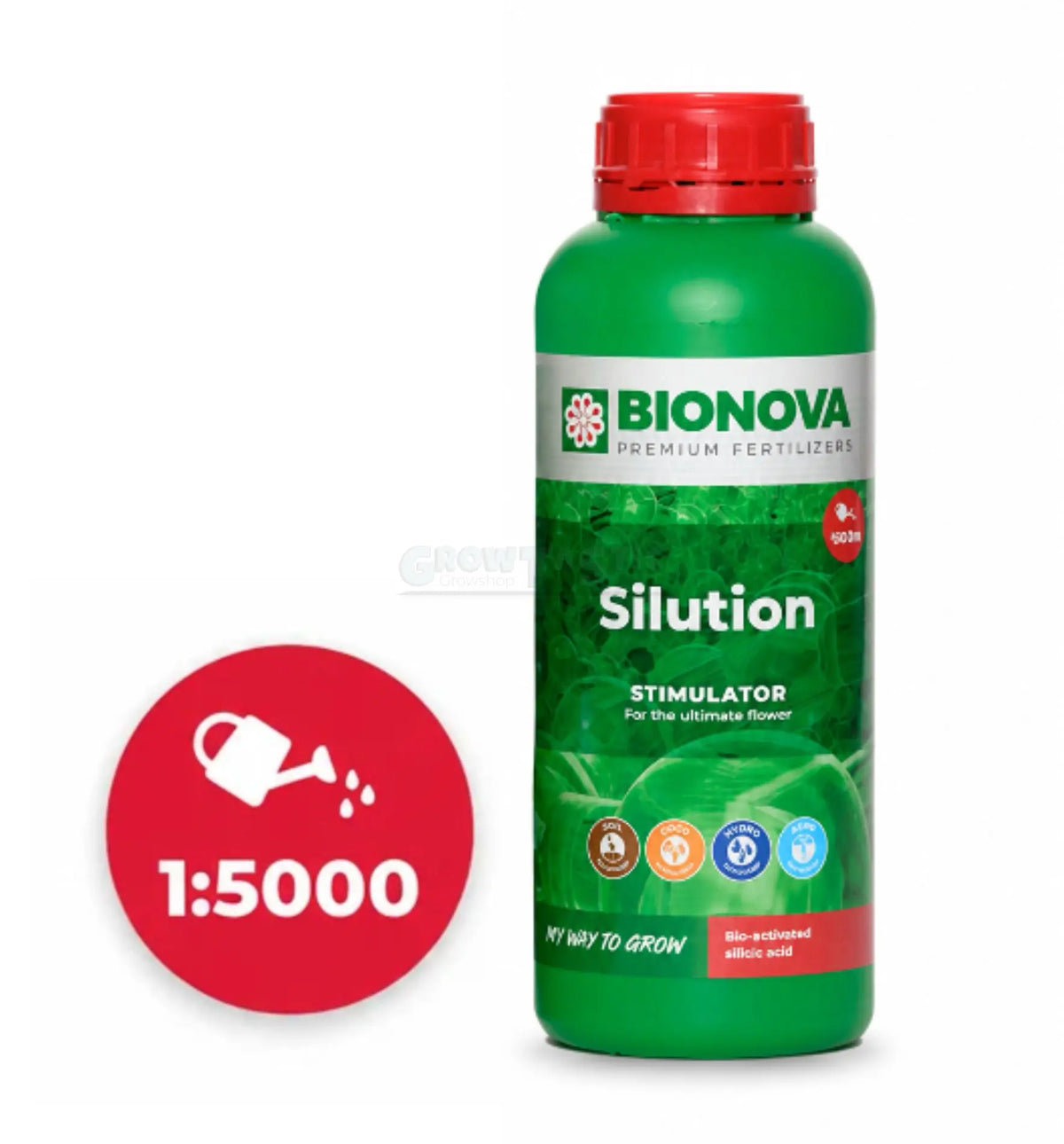 Bionova Silution Silizium-Stimulator mit Fulvosäure in einem 1-Liter Behälter, flüssiger Dünger für Pflanzen.