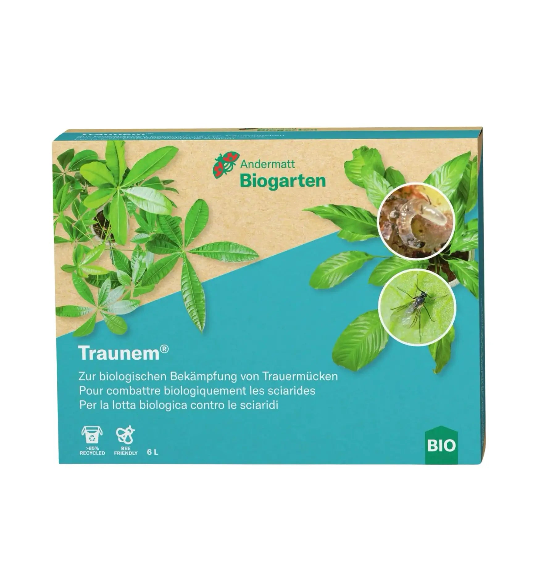 Nützlinge Traunem® Nematoden gegen Trauermückenlarven, biologischer Schädlingsbekämpfer in Verpackung, für gesunden Bio-Garten