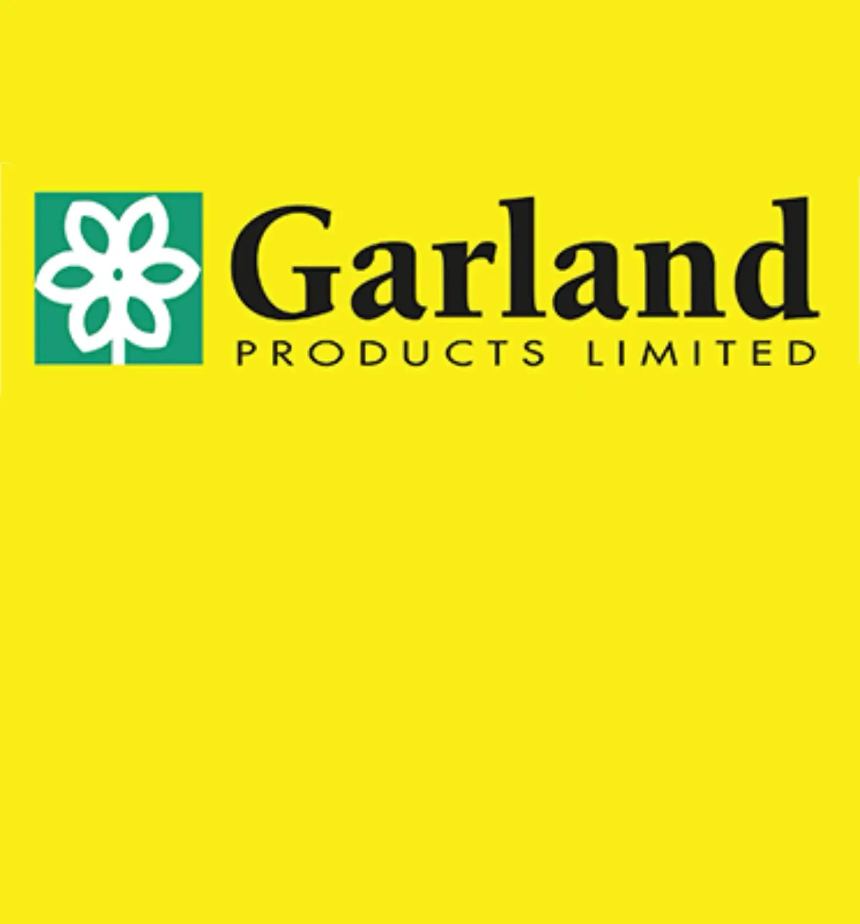 Logo von Garland Products Limited auf gelbem Hintergrund, passend für growshop Informationen.