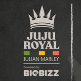 Logo von JUJU ROYAL, Julian Marley, powered by BioBizz, mit Krone und Farben der jamaikanischen Flagge.