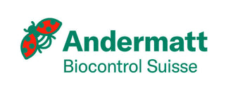 Logo von Andermatt Biocontrol Suisse mit Käfern und grüner Schrift.