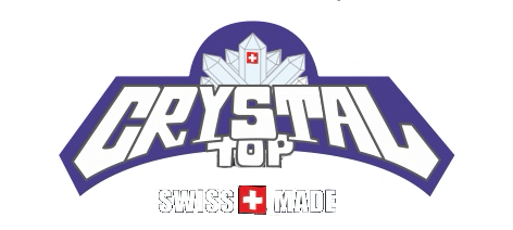 Logo von Crystal Top, Swiss Made, mit einer kristallähnlichen Grafik und prominenter Schrift.