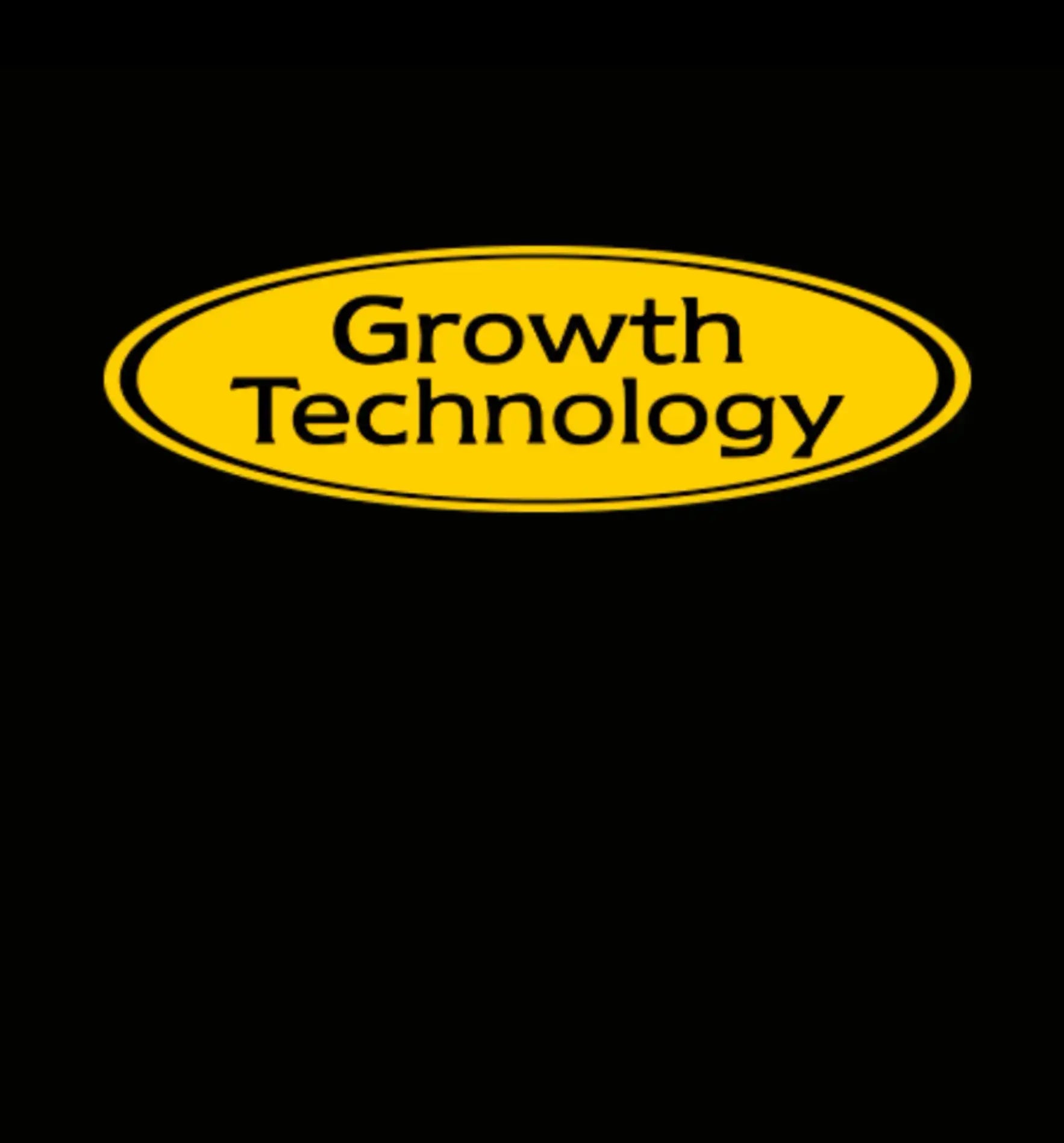 Logo von Growth Technology auf schwarzem Hintergrund mit gelbem Schriftzug.