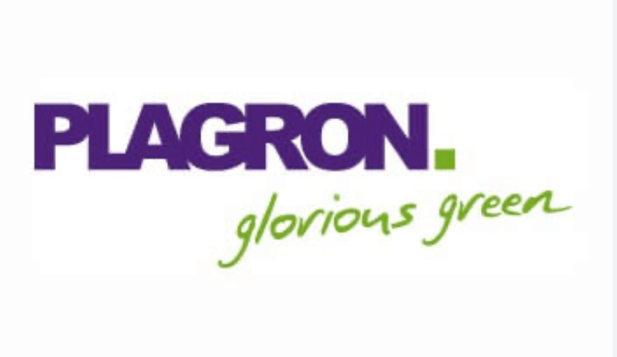Logo von Plagron mit dem Slogan 'glorious green', ideal für Growshop-Dateien und Informationen.