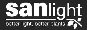 Logo von Sanlight mit dem Slogan "better light, better plants" für Growshop-Dateien.