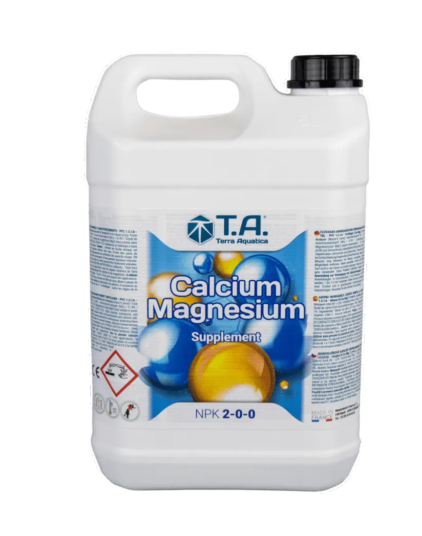 Calcium Magnesium Supplement in a 1L container by T.A. for plant nutrition and growth.