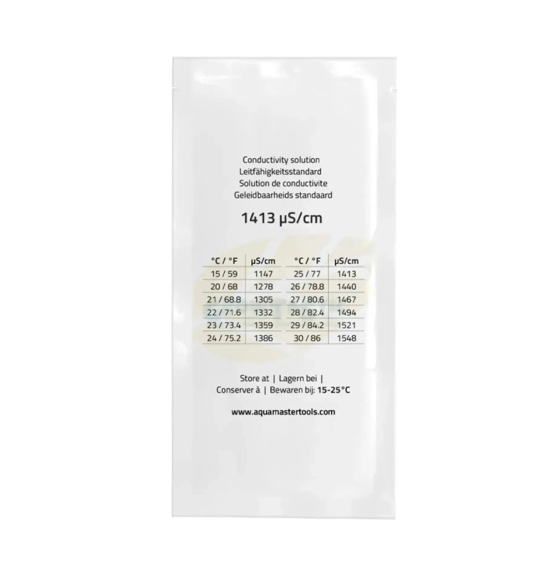 Aquamaster Kalibrierungsflüssigkeit EC1413 in 20 ml Flasche, präzise Kalibrierlösung für Wasseranalysen, klarer Behälter mit Flüssigkeit