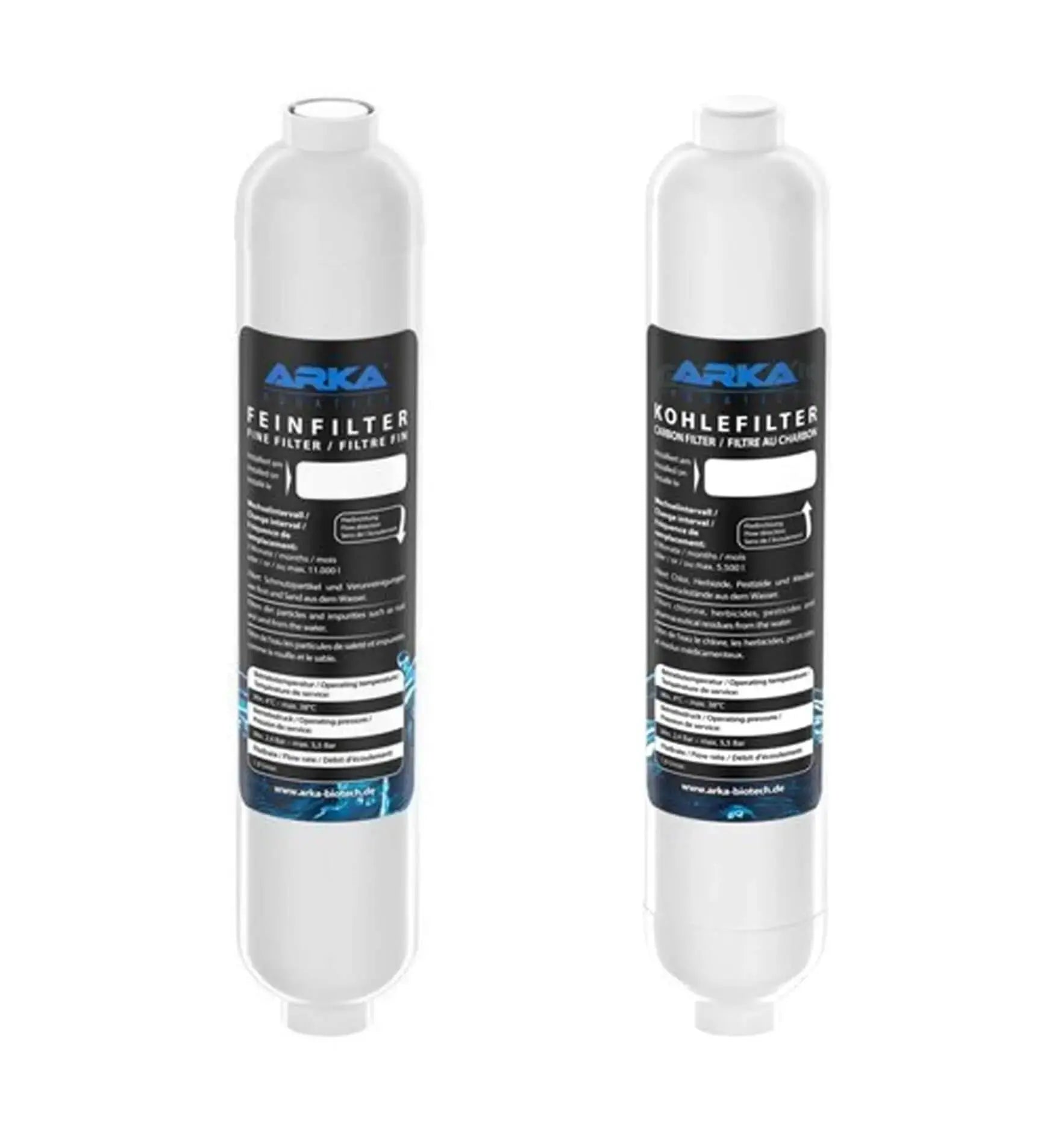 ARKA myAQUA® 190 Wechselfilter für Osmoseanlage, fein Kohlefilter-Set, zeigt den Filtereinsatz in der ARKA Osmose Anlage.
