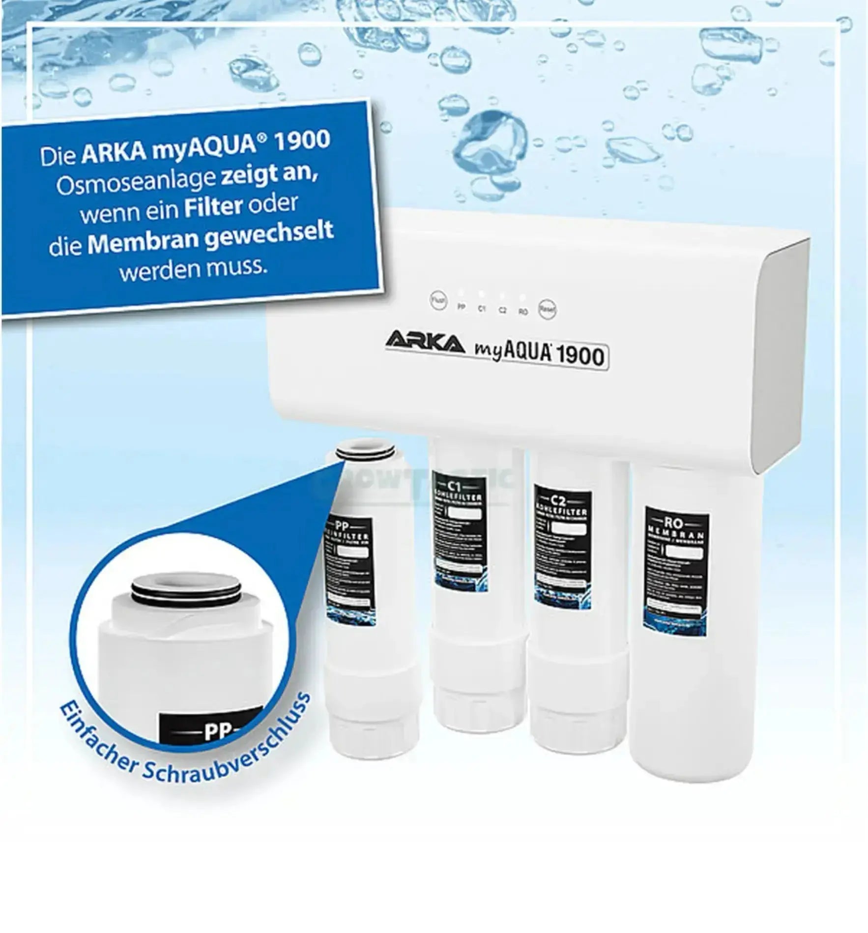 ARKA myAQUA® 1900 Umkehrosmoseanlage, kompakte Osmoseanlage mit Filtersystem und Steuerung, für sauberes Trinkwasser