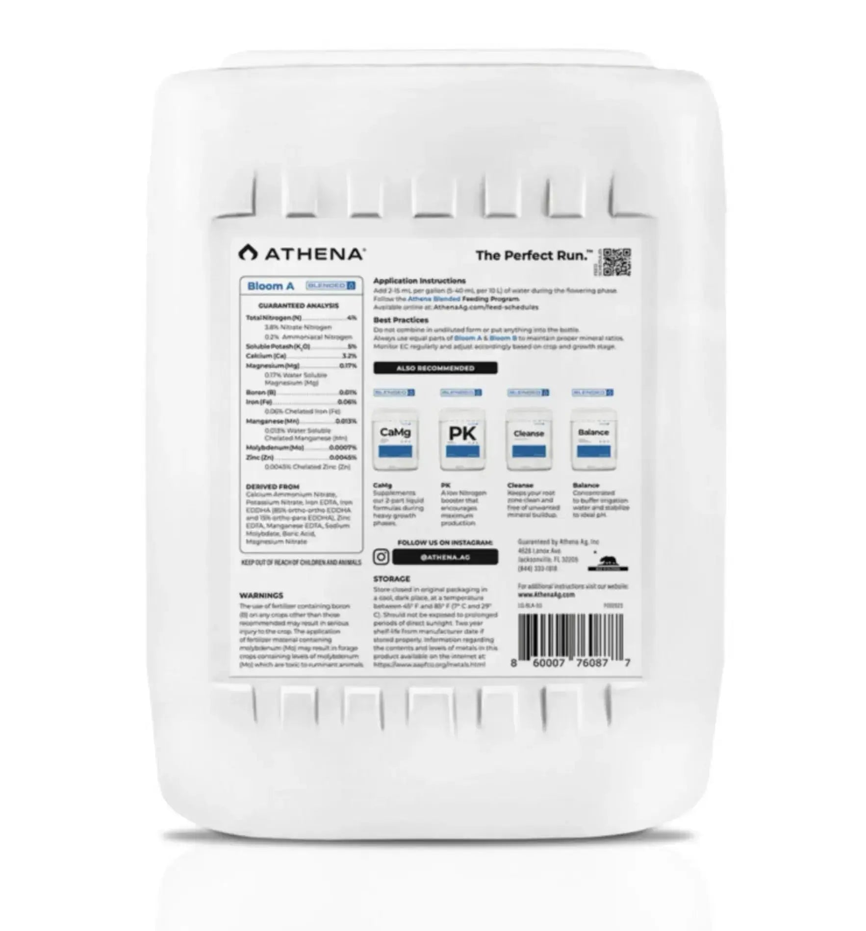 Athena Bloom A Düngerflasche, 3,78 Liter, für Pflanzenwachstum, mit grünem Deckel und Label, auf weißem Hintergrund