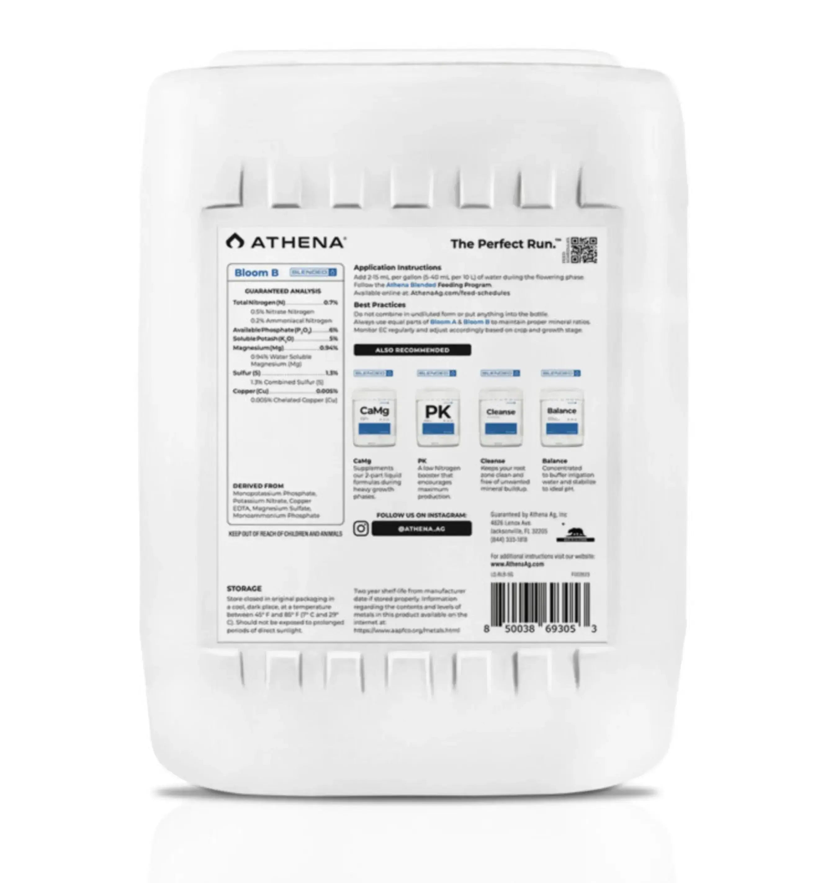Athena Bloom B Dünger in 3,78-Liter-Flasche, ideal für Pflanzenwachstum, mit natürlichem Pflanzenstoff für gesunden Boden.