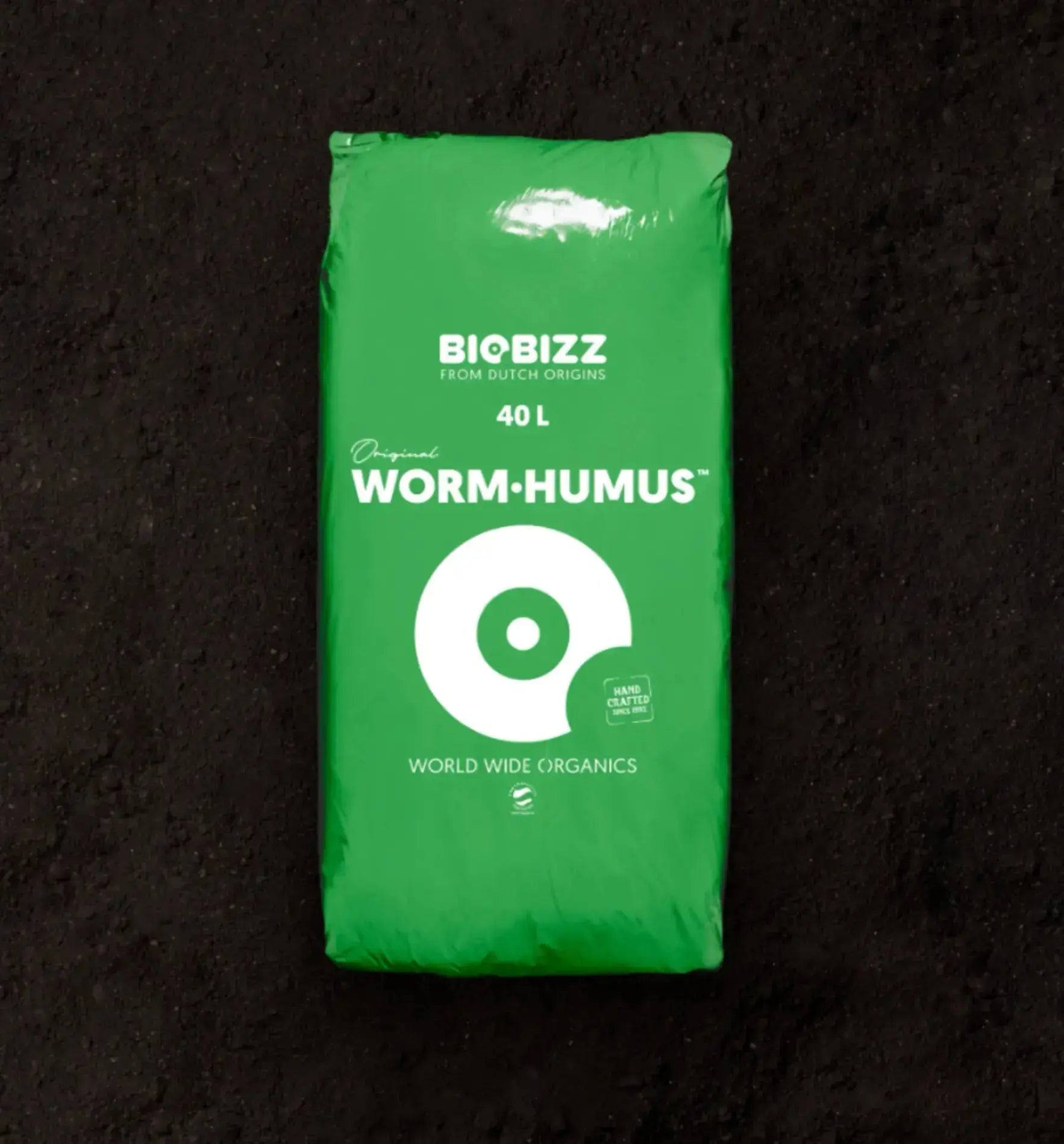 BioBizz Wurm Humus in grüner Verpackung, natürlicher Dünger und Bodenverbesserer für gesunde Pflanzen.