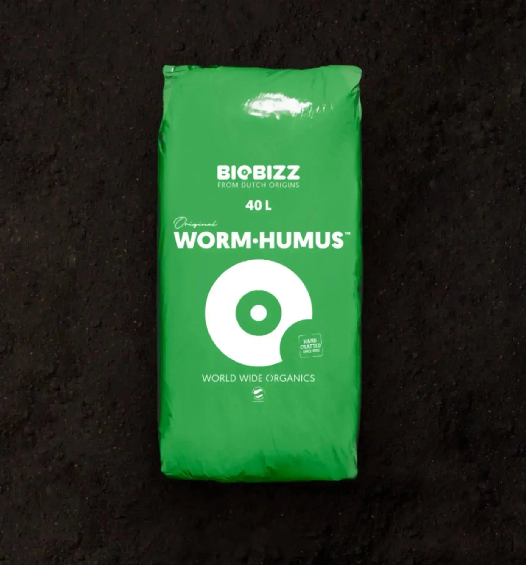 BioBizz Wurm Humus in grüner Verpackung, natürlicher Dünger und Bodenverbesserer für gesunde Pflanzen.