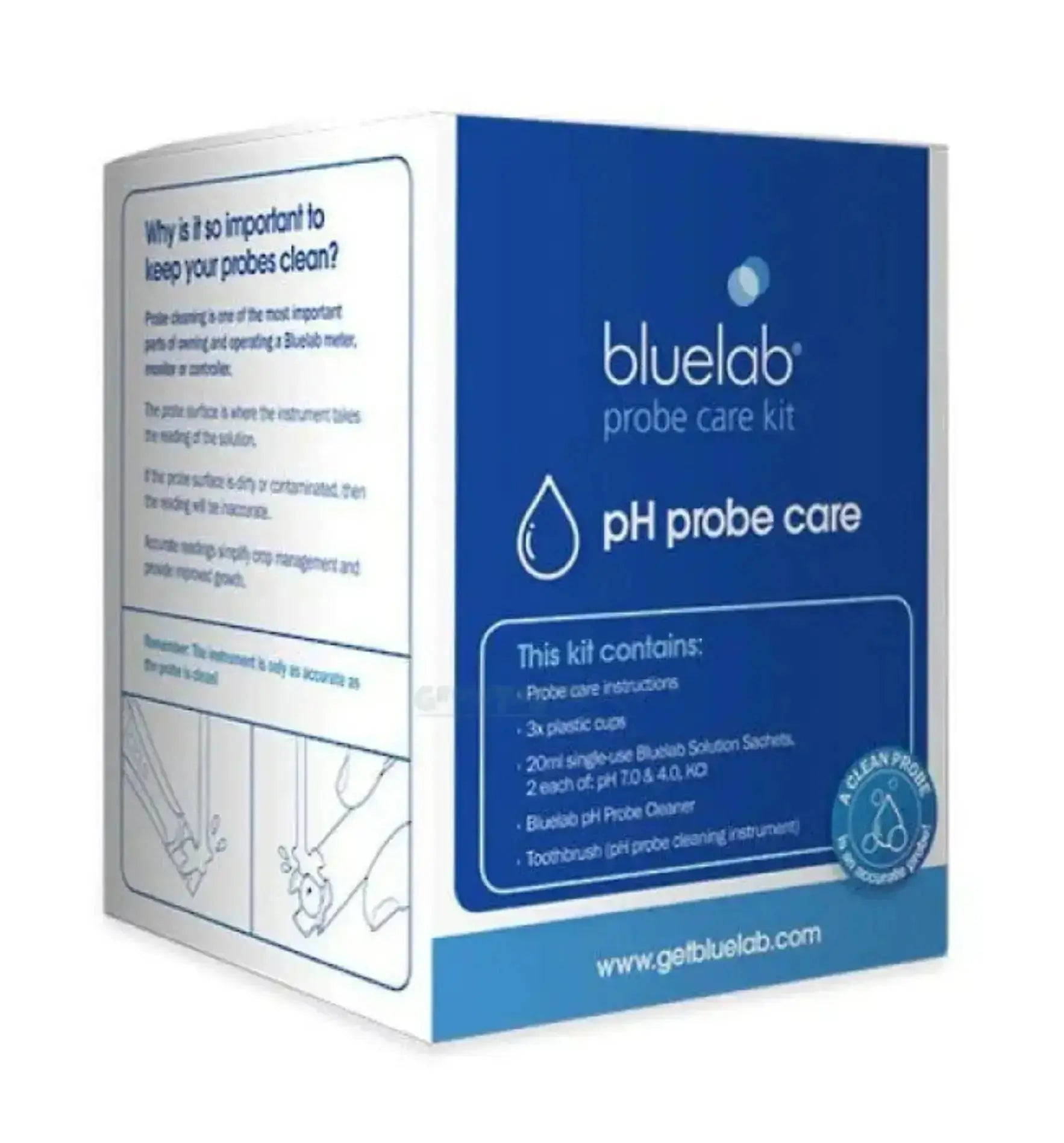Bluelab pH Sondenpflegeset mit Reinigungs- und Kalibrierlösungen für präzise pH-Messungen in der Wasseranalyse