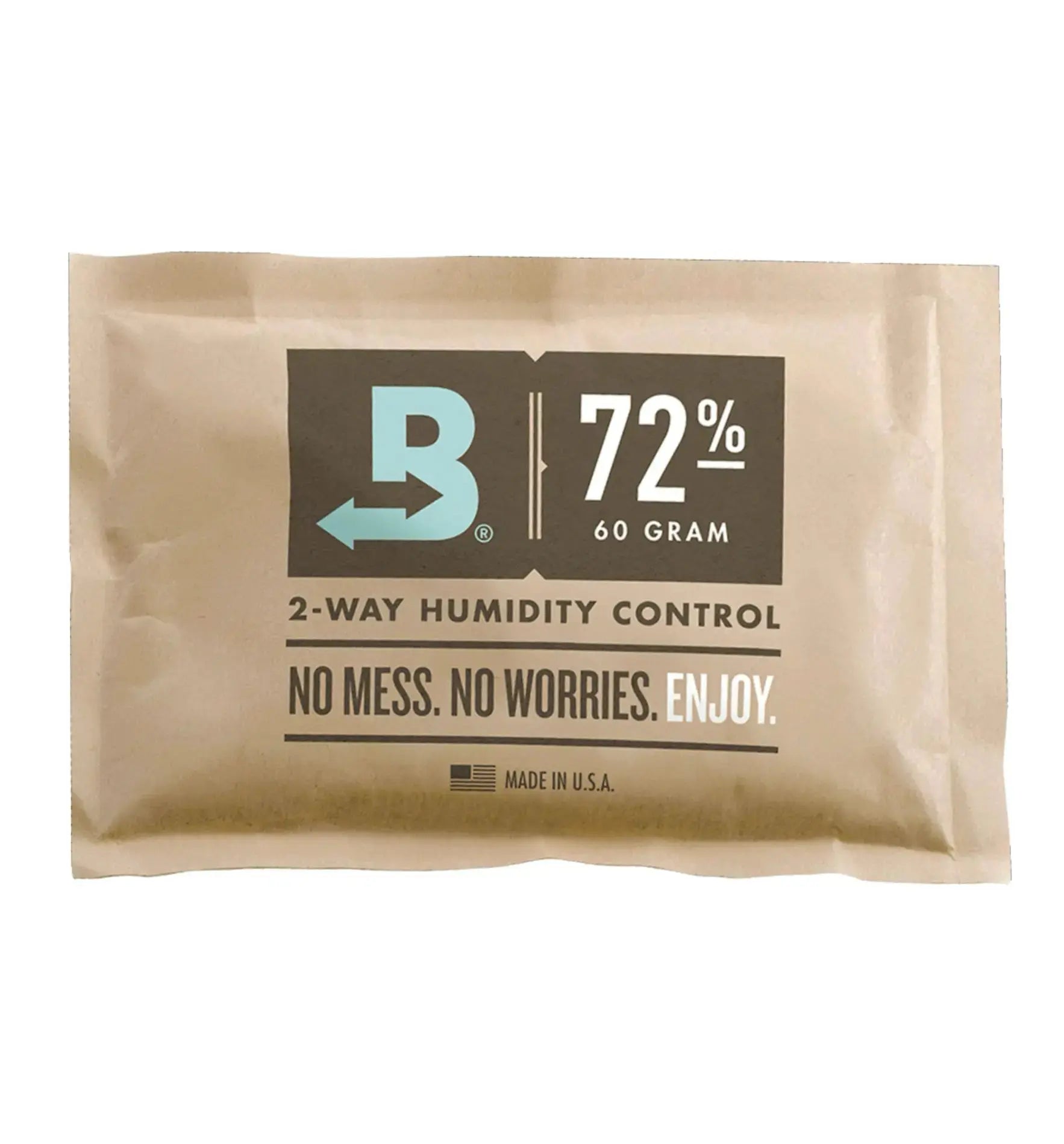 Boveda 72% Feuchtigkeitspack für Aufbewahrung, einzeln verpackt, zeigt das Produkt in der Verpackung mit Boveda-Logo.