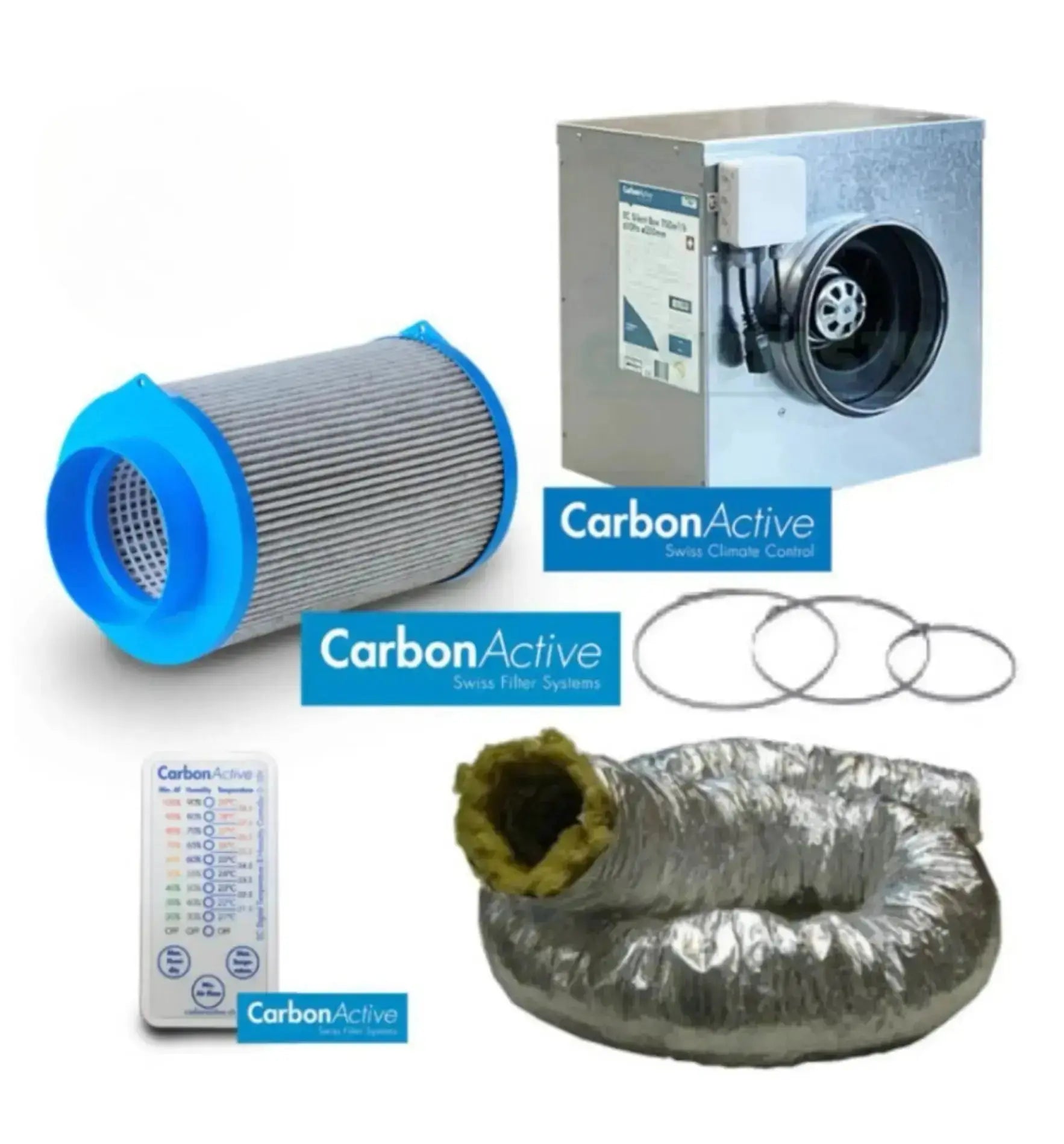 Carbon Active Abluftset Silent Box für Klima- und Lüftungssysteme, schallisoliert, 125 mm, 280 m/h, für leise Abluftlösungen