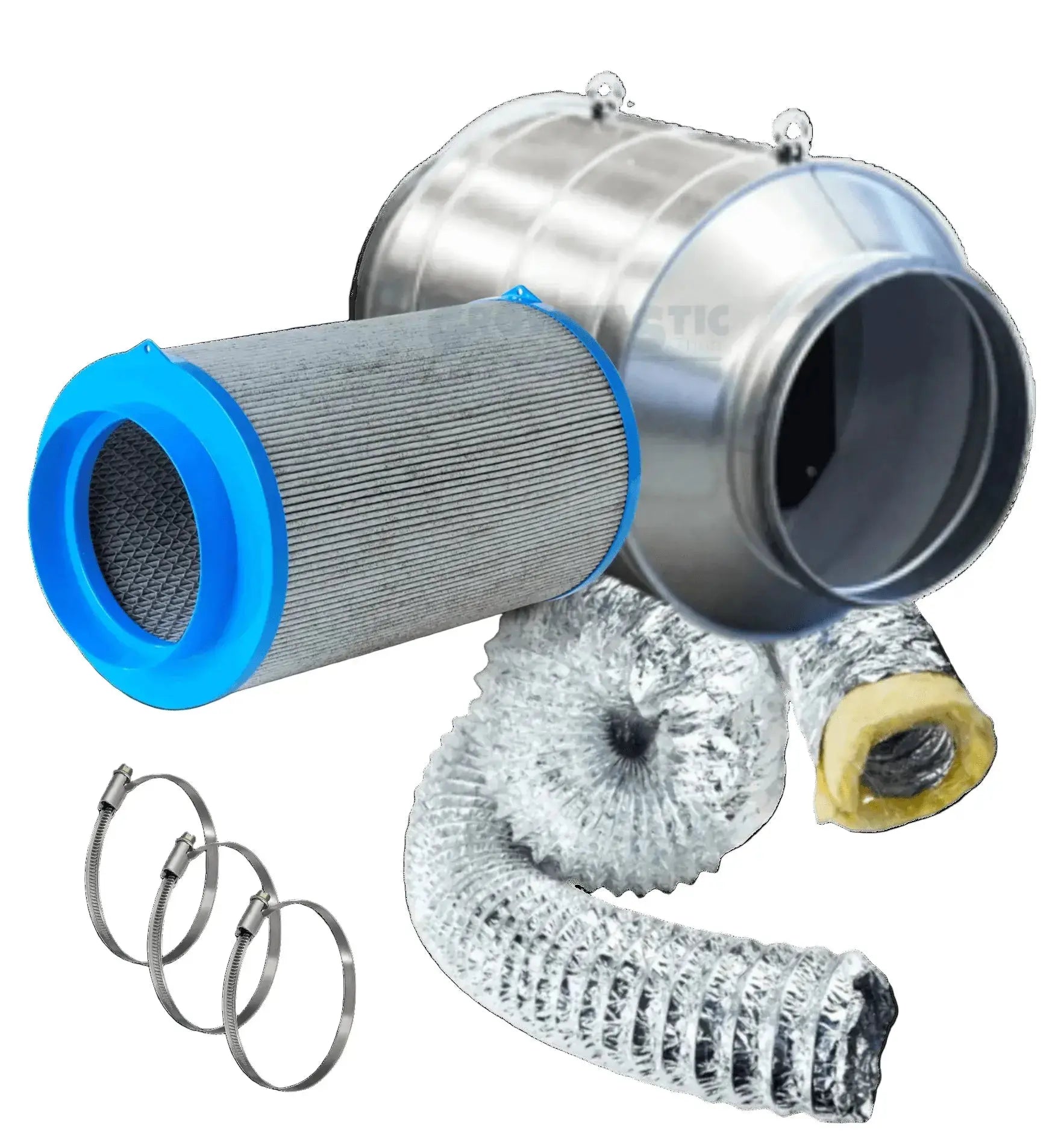 Carbon Active Abluftset Silent Tube für Klima & Lüftung, schallisoliert, 125 mm Durchmesser, für leisen Luftaustausch