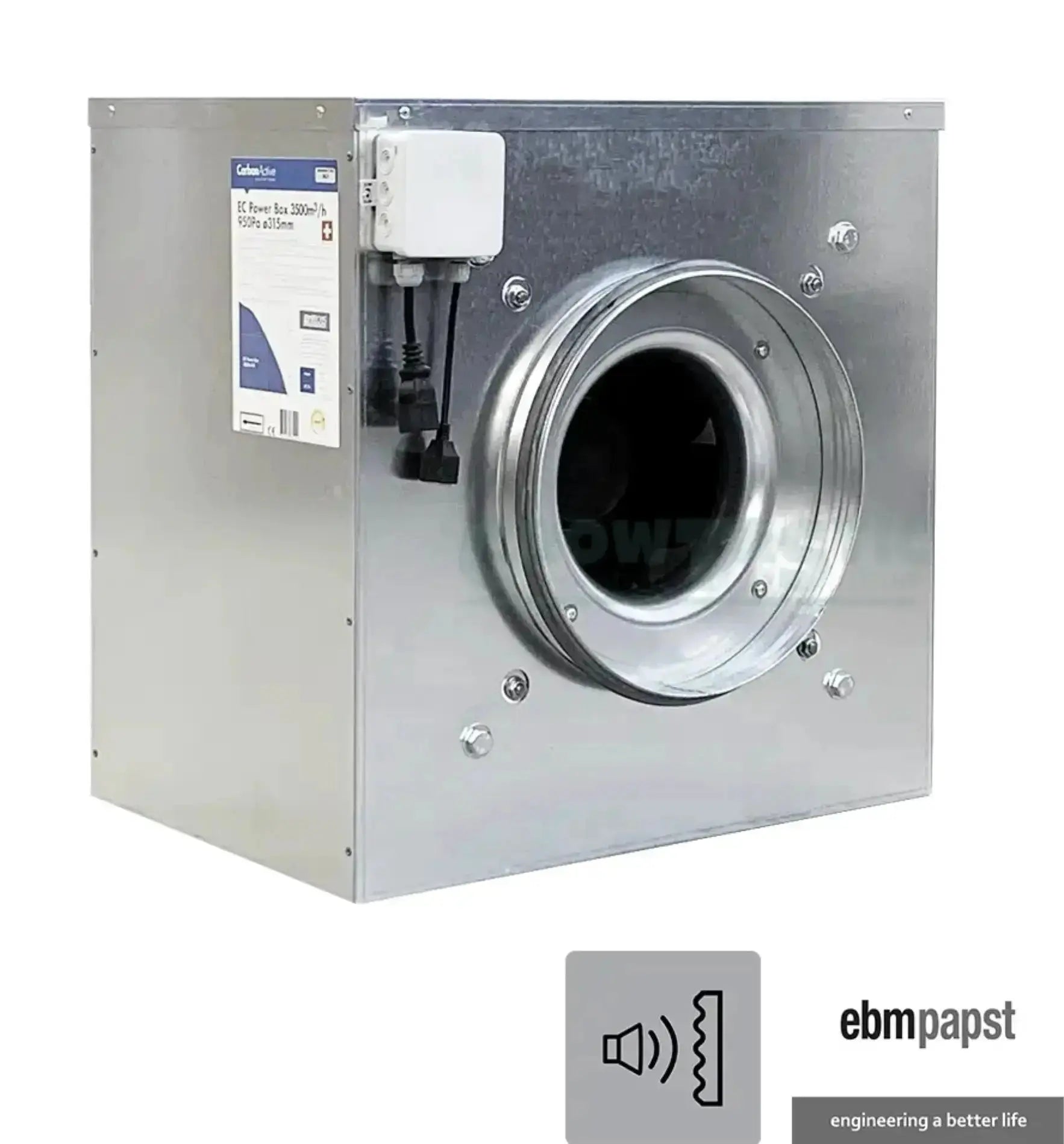 Carbon Active EC Silent Box für Klima und Lüftung, 125 mm, 280 m³/h, in schwarzer Ausführung, energiesparend und leise.