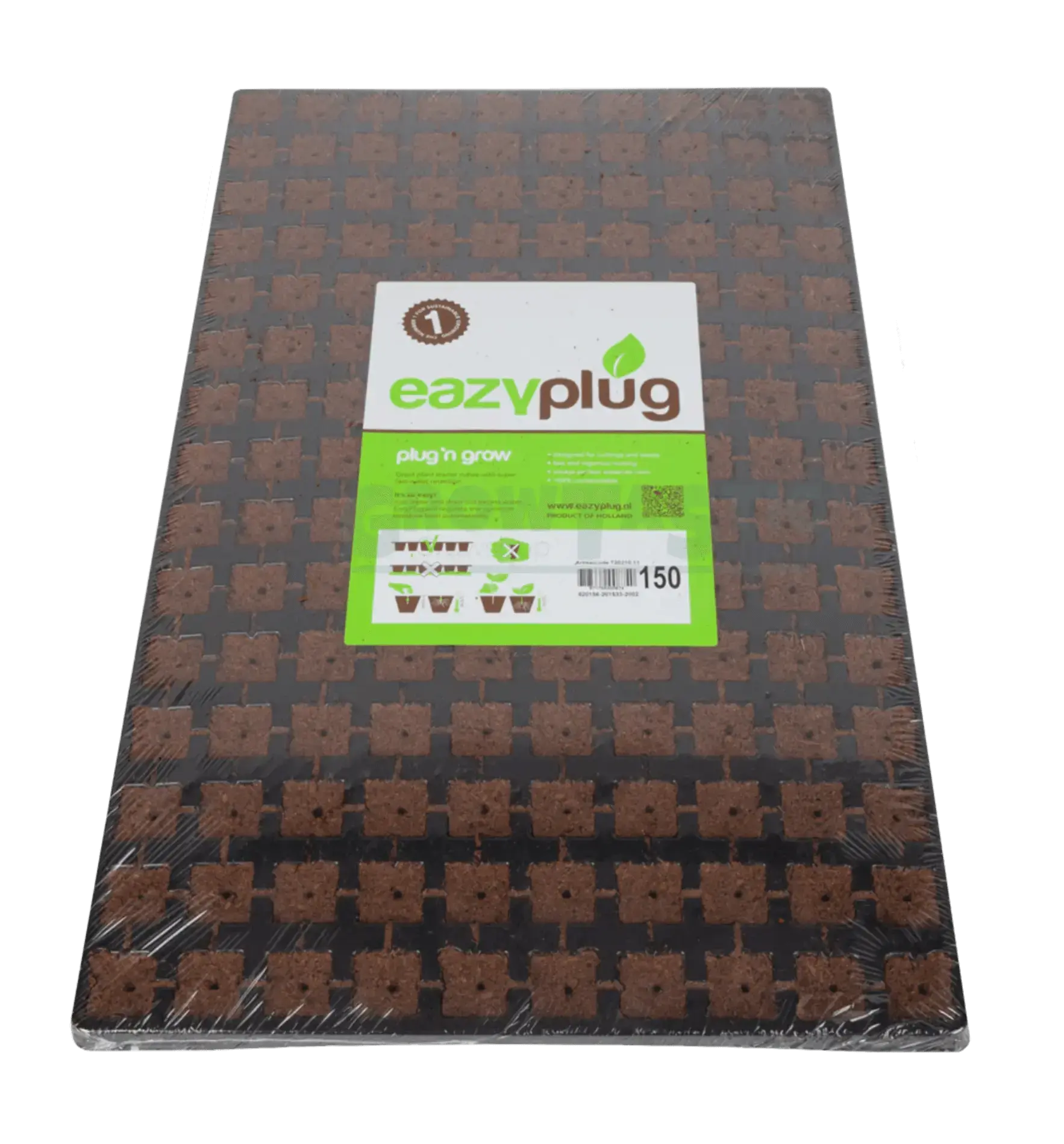 Eazy Plug Stecklings-Tray mit 150 Anzuchtmedien, 2,5 x 2,5 cm, für die Pflanzenanzucht, in einer Naturaufnahme.