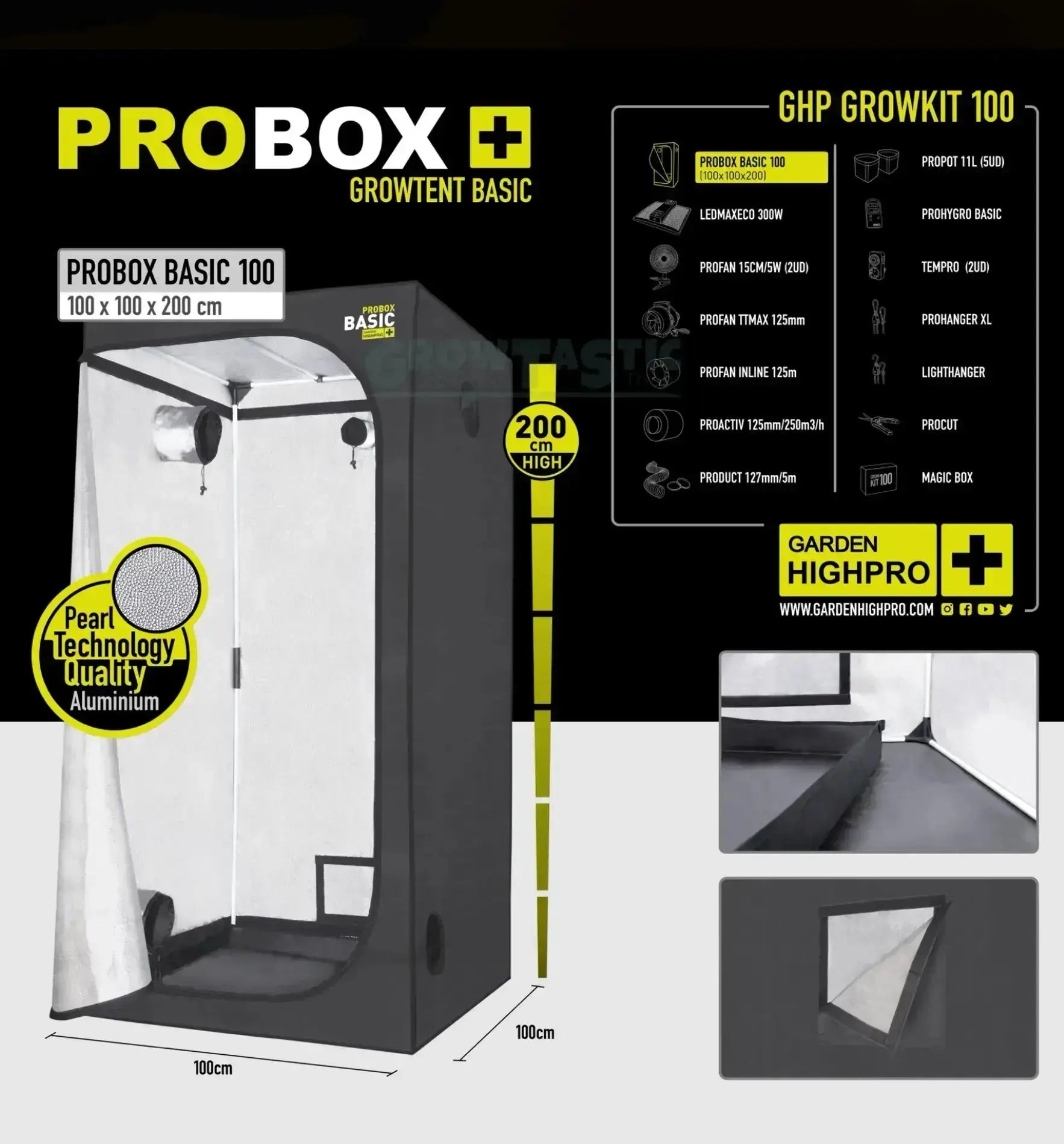 Garden Highpro Grow Kit 100, vollständiges Anbausystem mit Töpfen, Nährstoffen und Zubehör für den Gartenanbau.