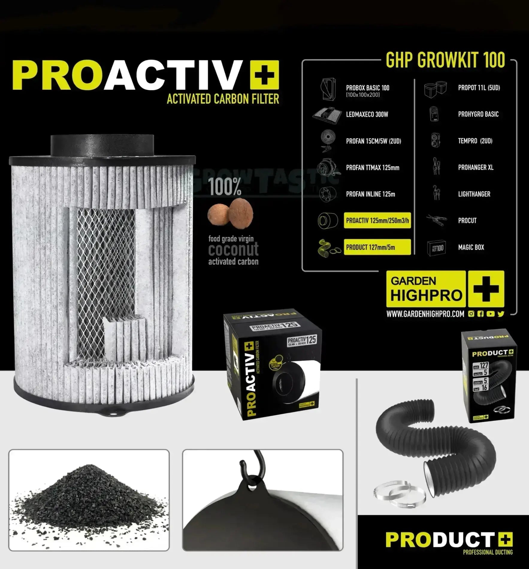 Garden Highpro Grow Kit 100 Komplettsysteme für gesunde Pflanzen, inklusive Anbaumaterialien und Zubehör.