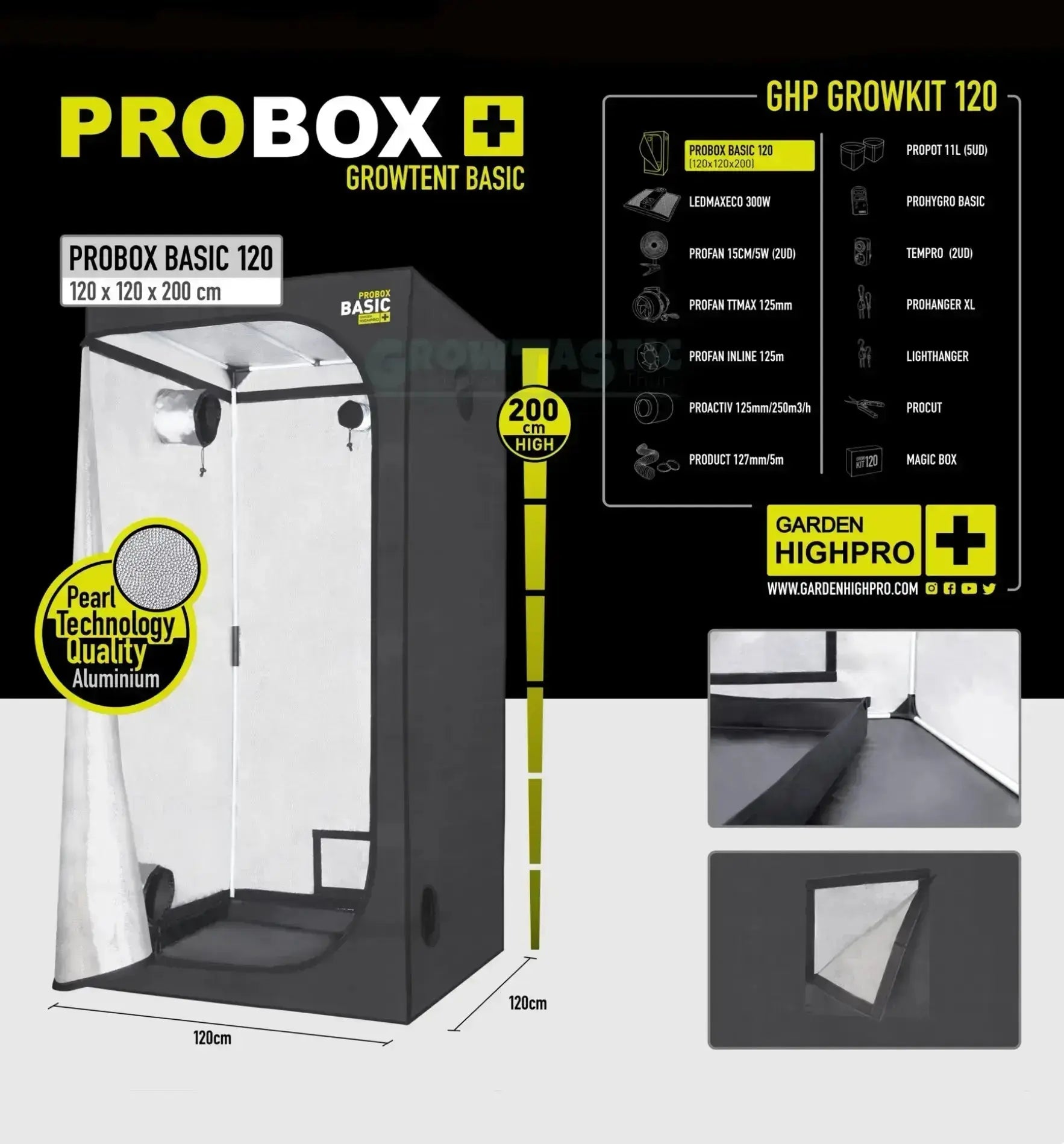 Garden Highpro Grow Kit 120, komplettes Anbausystem für Pflanzen, mit Grow- und Zuchtkomponenten, in einem robusten Set.