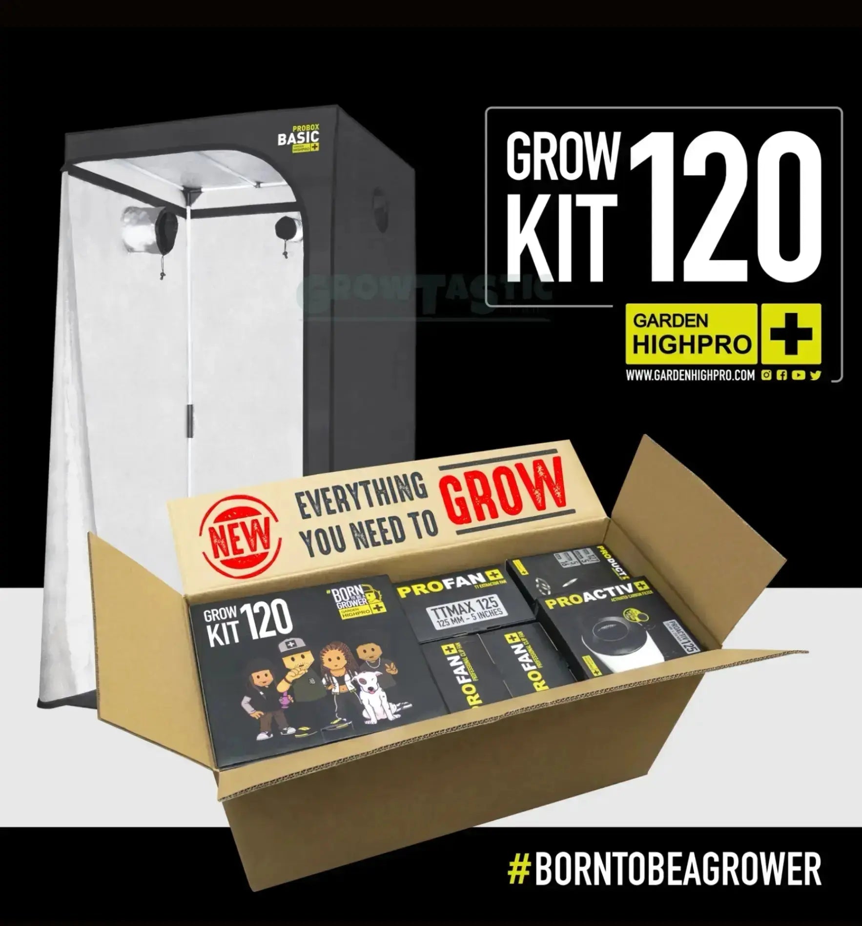 Garden Highpro GHP Grow Kit 120, komplettes Anbausystem mit Töpfen, Beleuchtung und Zubehör für optimalen Pflanzenanbau