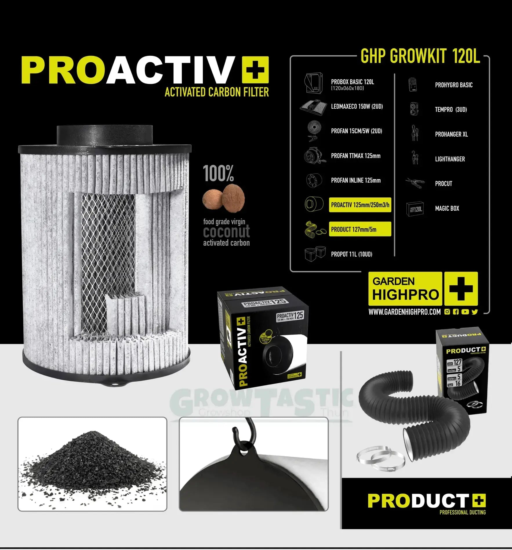 Garden Highpro Grow Kit 120L, komplettes Garten-Highpro GHP System mit 120-Liter-Anbaubehälter für Pflanzenwachstum