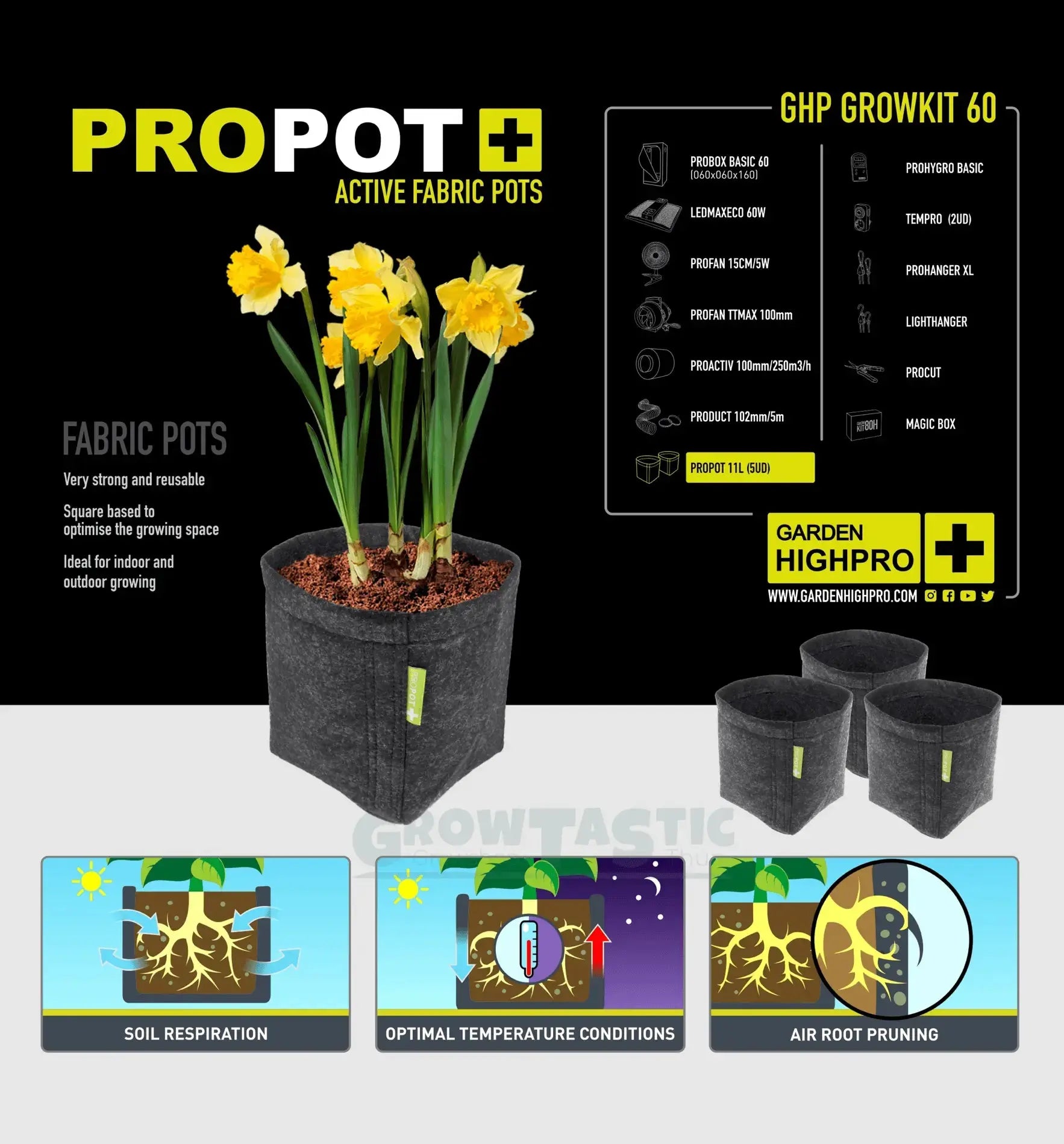 Garden Highpro GHP Grow Kit 60, komplettes Anbausystem mit Pflanzenzucht- und Wachstumszubehör, ideal für Indoor-Gärtner.