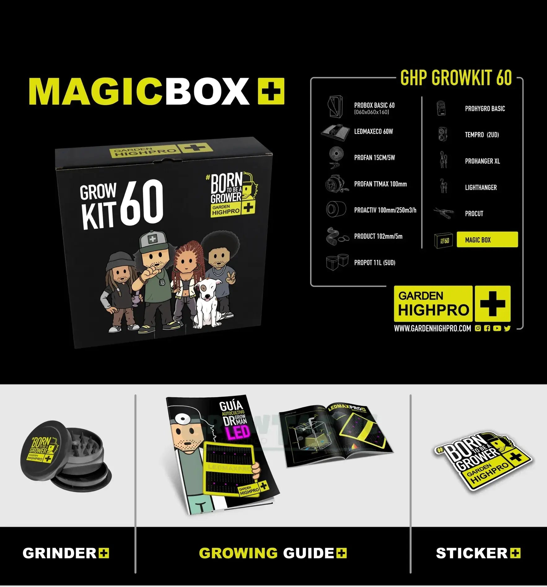 Garden Highpro Grow Kit 60 als Komplettsystem für den Indoor-Garten, inklusive Anbauteile und Anleitungen.