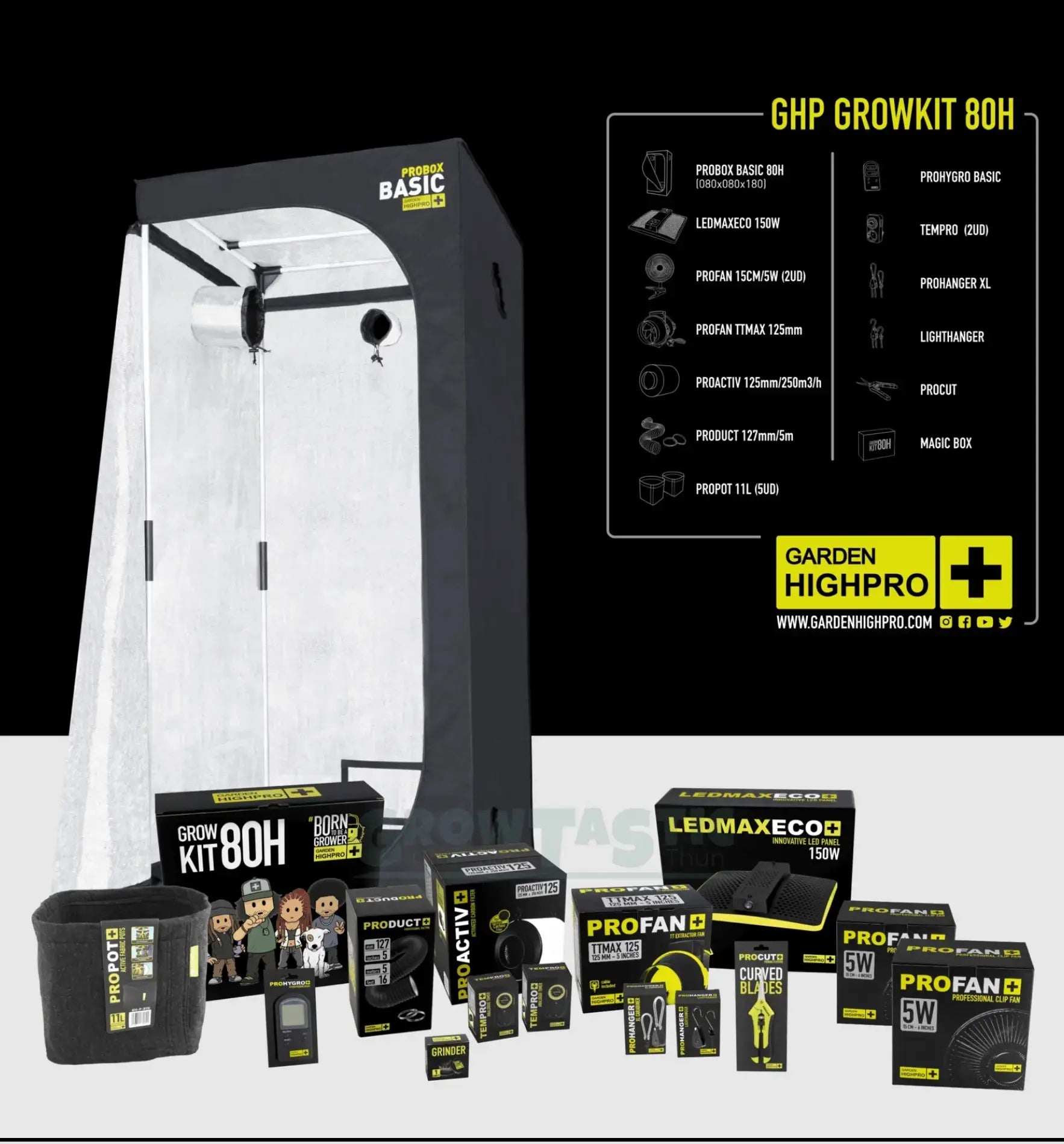 Garden Highpro GHP Grow Kit 80H Komplettsystem mit Anbaumodul, Lüftung und Zubehör für Indoor-Gartenanbau