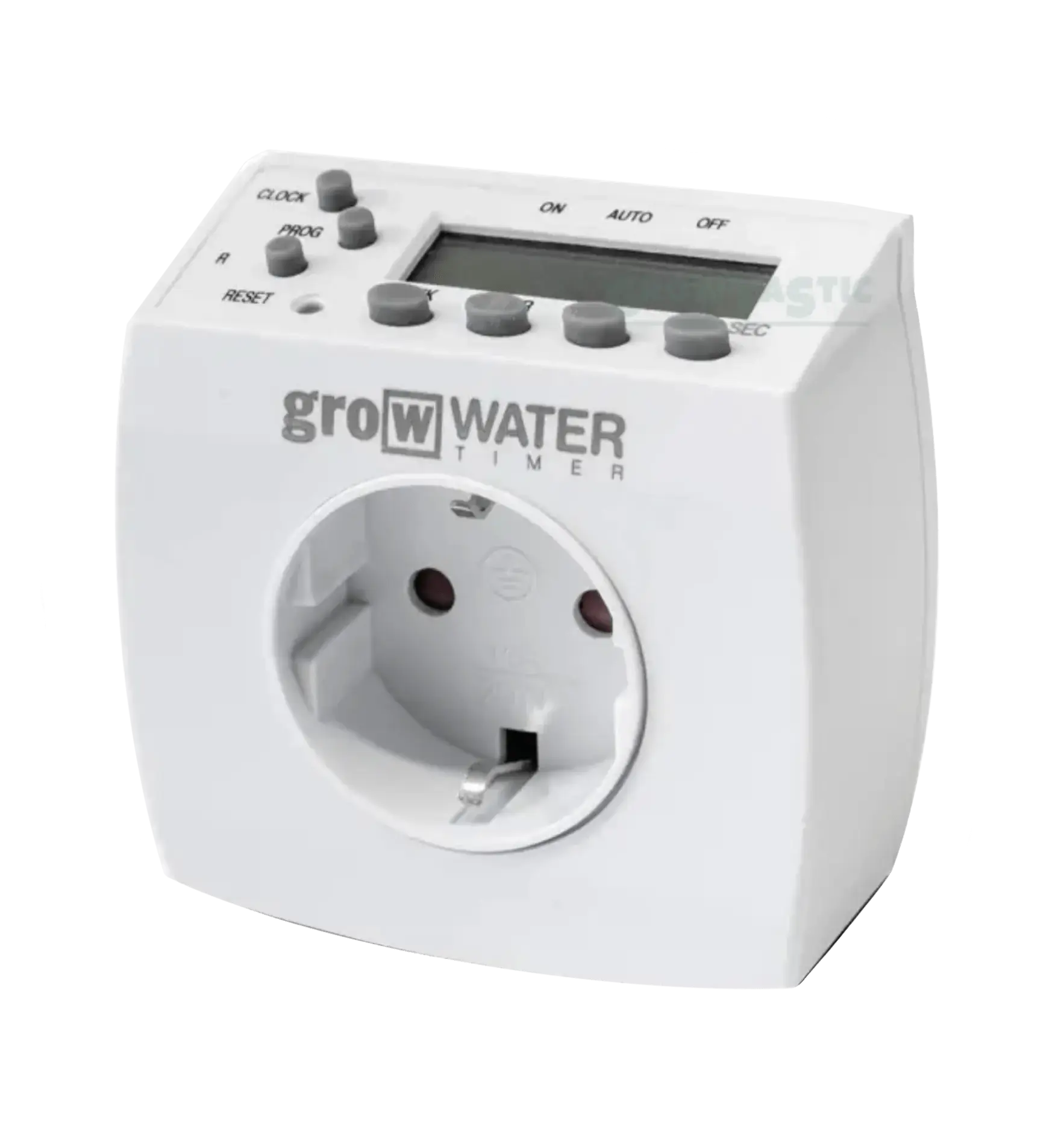 GrowTOOL growWATER Steuerung für Bewässerung, mit Anzeigen und Bedienelementen auf der digitalen Timer-Oberfläche