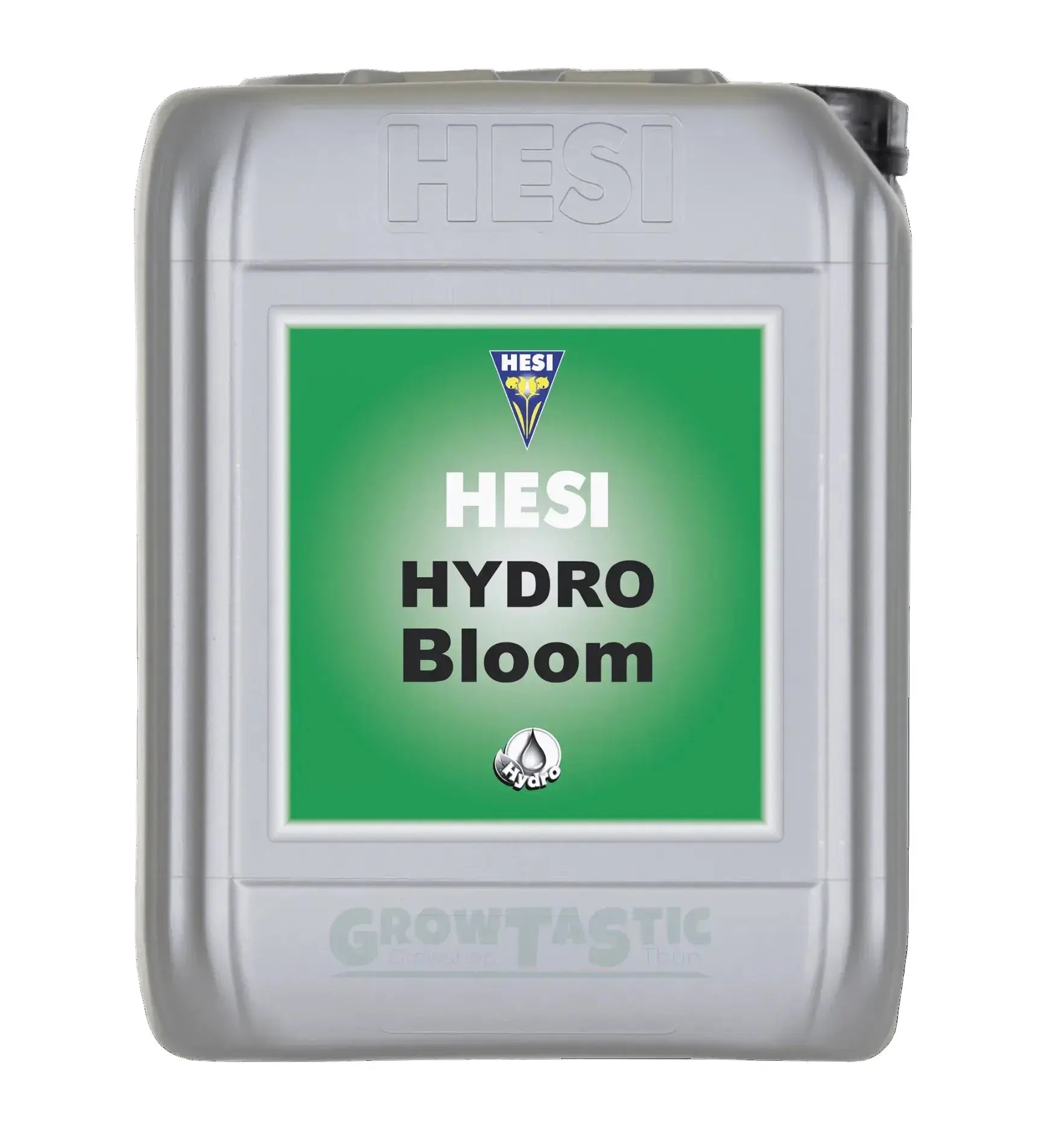 Hesi Hydro Blüte Dünger in 1-Liter-Flasche, ideal für gesunde Pflanzenblüte, zeigt die Flasche mit Hesi-Label und grüner Flüssigkeit