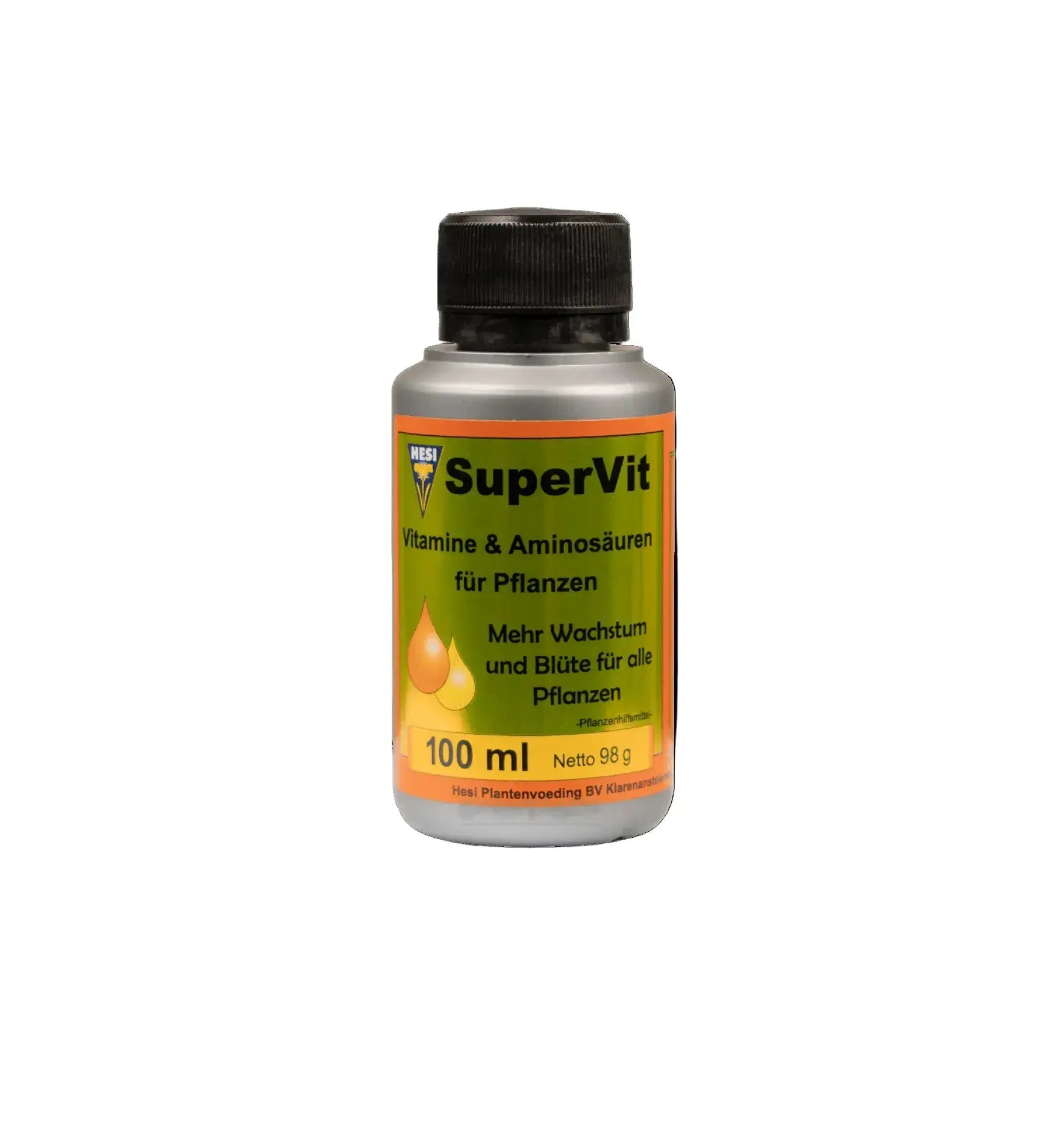 Hesi SuperVit Pflanzenschutzmittel in 10 ml Flasche, grüner Pflanzenstängel mit Blättern, Hesi Marke, Pflanzenschutz für gesunde Pflanzen