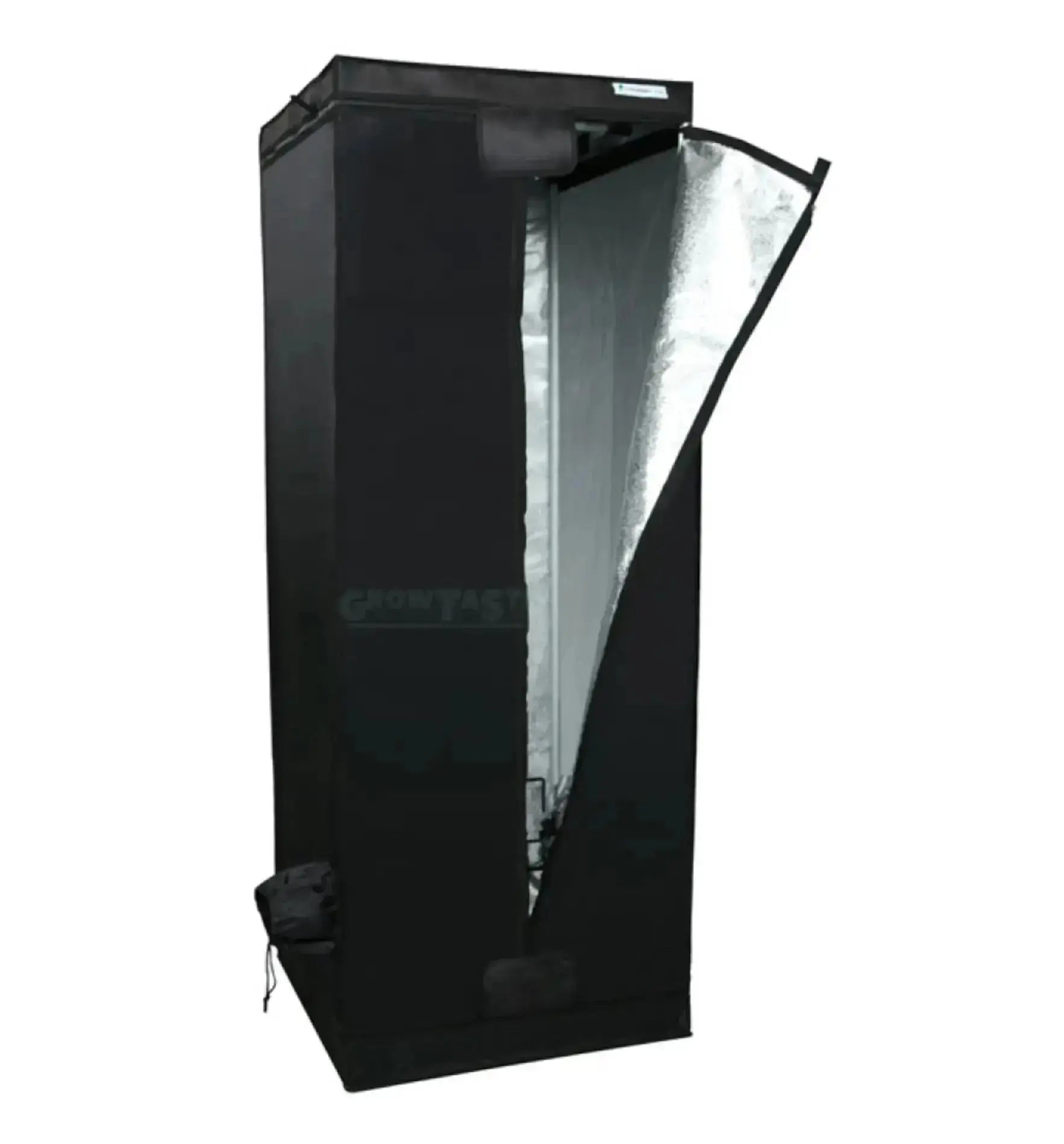 Homebox® Homelab Growbox in Schwarz, stabile Zeltstruktur mit Belüftung und Reißverschlüssen für Indoor-Gartenanbau.