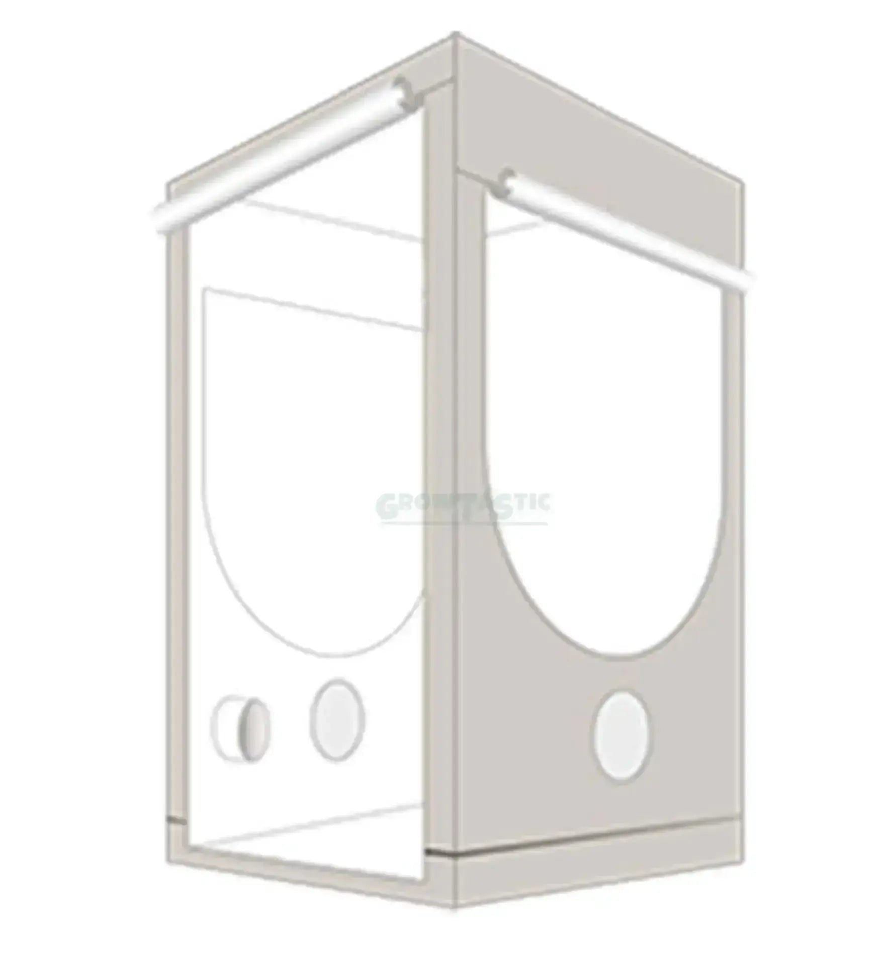 Homebox® Q+ quadratische Growbox mit extra Höhe, stabile Struktur, ideal für Pflanzenzucht, in einem modernen Raum.