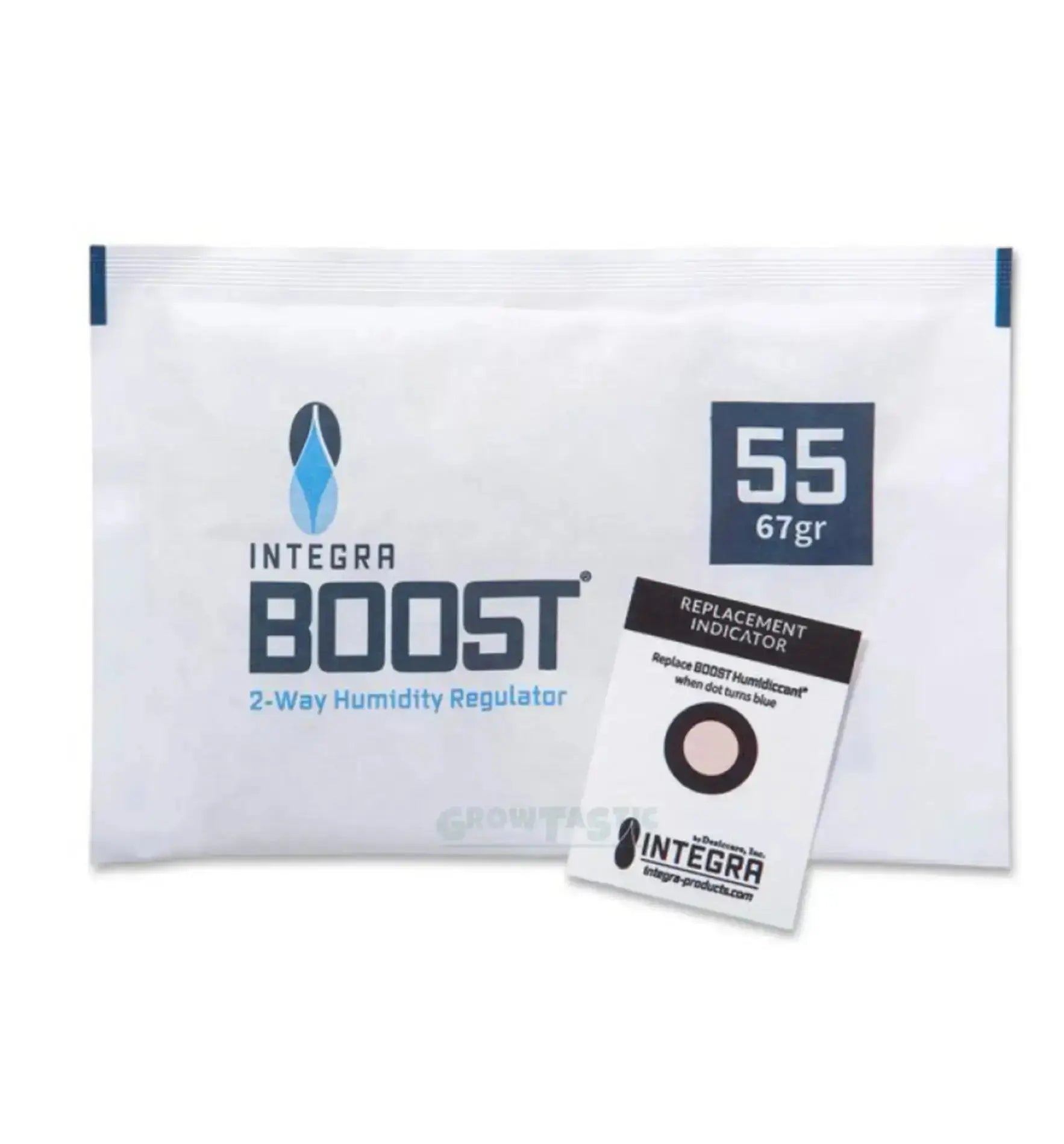 Integra Boost 2-Weg Feuchtigkeitsregler für Aufbewahrung, 55 %, in Verpackung, zur Feuchtigkeitskontrolle in Lagerboxen.