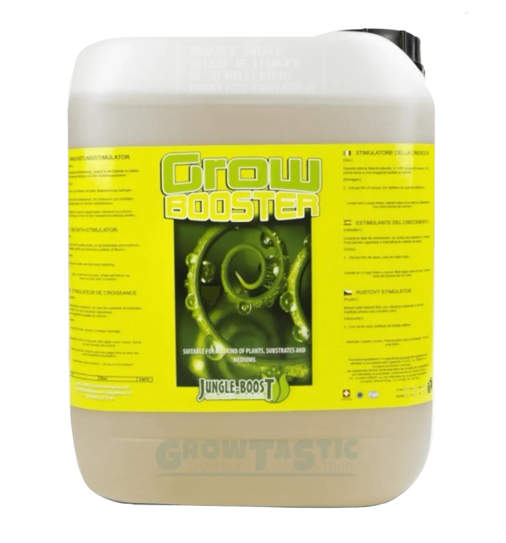 Jungle Boost Grow Booster Dünger in 500 ml Flasche, für kräftiges Pflanzenwachstum, mit grüner Verpackung und Jungle Boost Logo