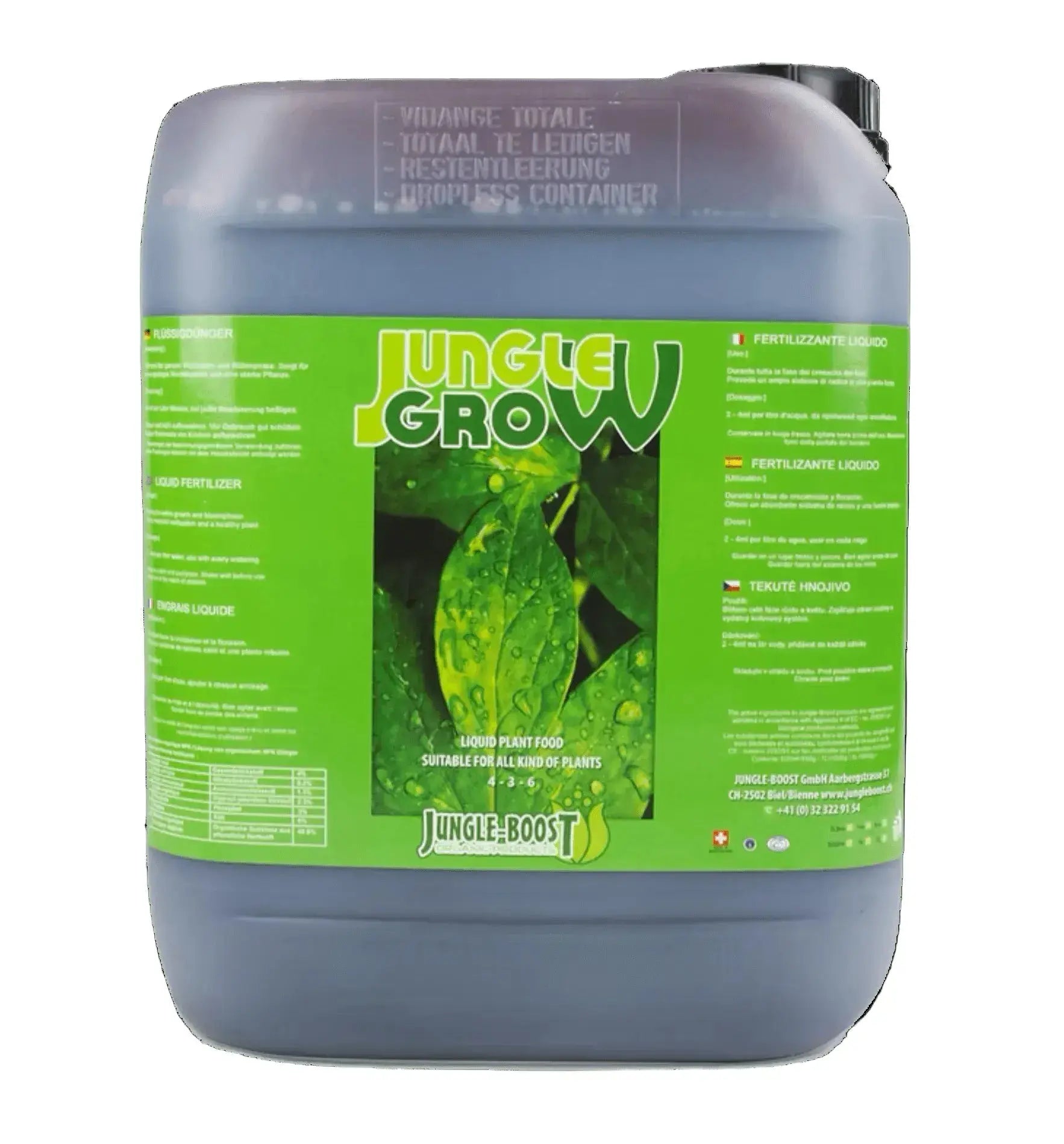 Jungle Boost Jungle Grow Dünger in 500 ml Flasche, grüne Verpackung mit Jungle Boost Logo, für Pflanzenwachstum