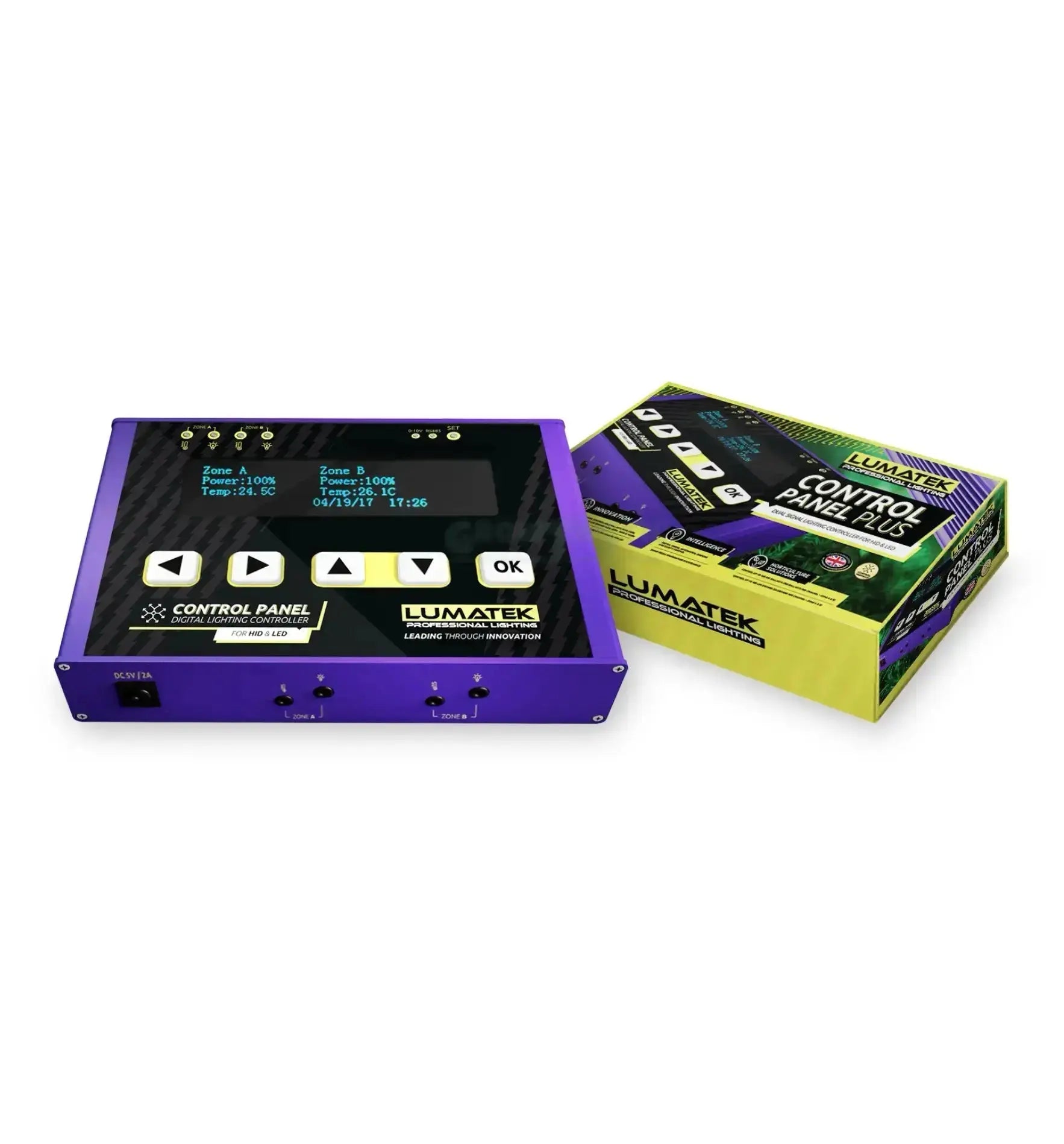 Lumatek Digital Panel Plus 2.0, LED Pflanzenleuchte Zubehör, zeigt das Bedienfeld mit digitalen Steuerungsoptionen.
