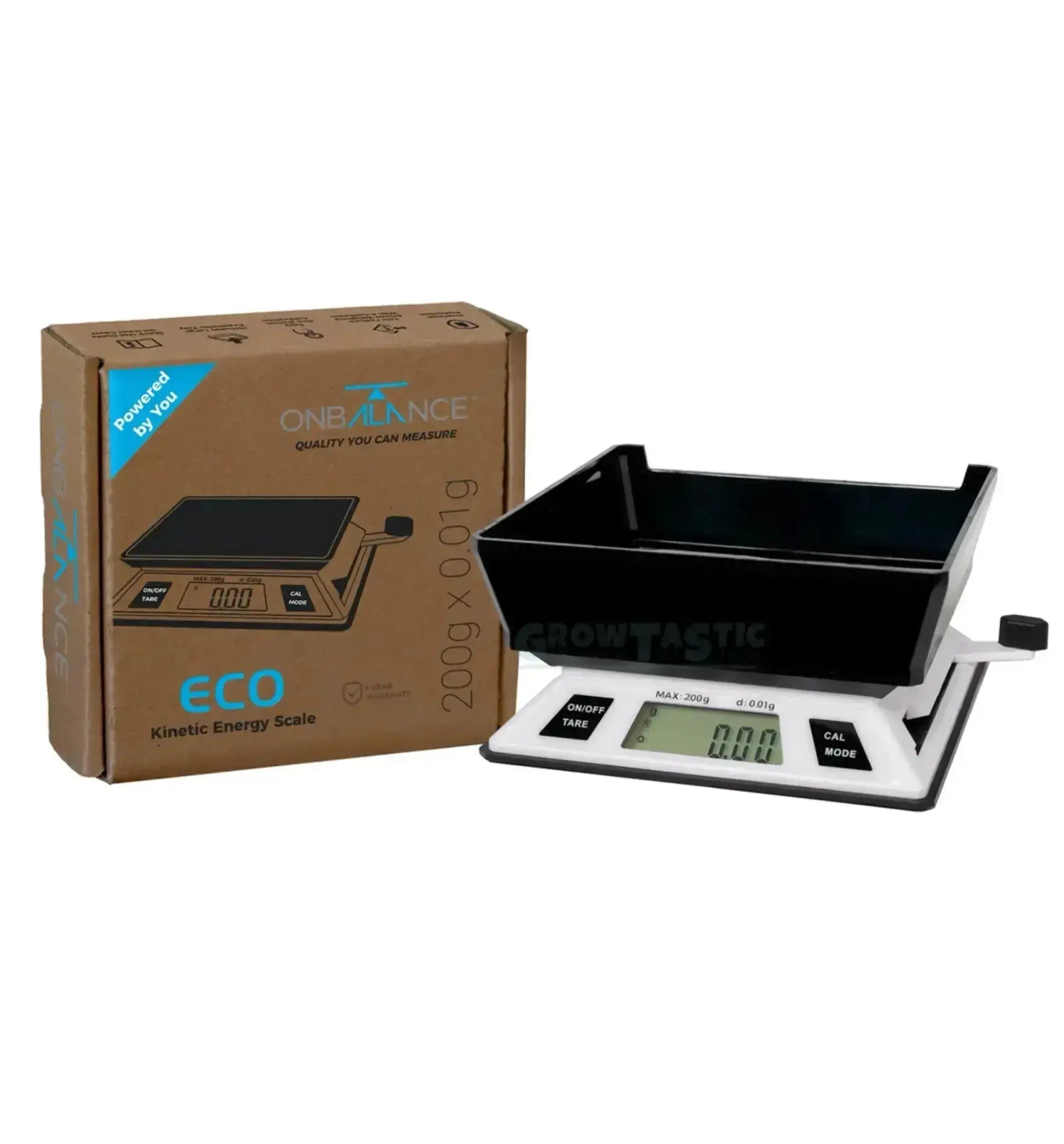 OnBalance ECO 200 weiße Waage mit 200 g Kapazität und 0,01 g Genauigkeit, digitale Küchenwaage im weißen Design