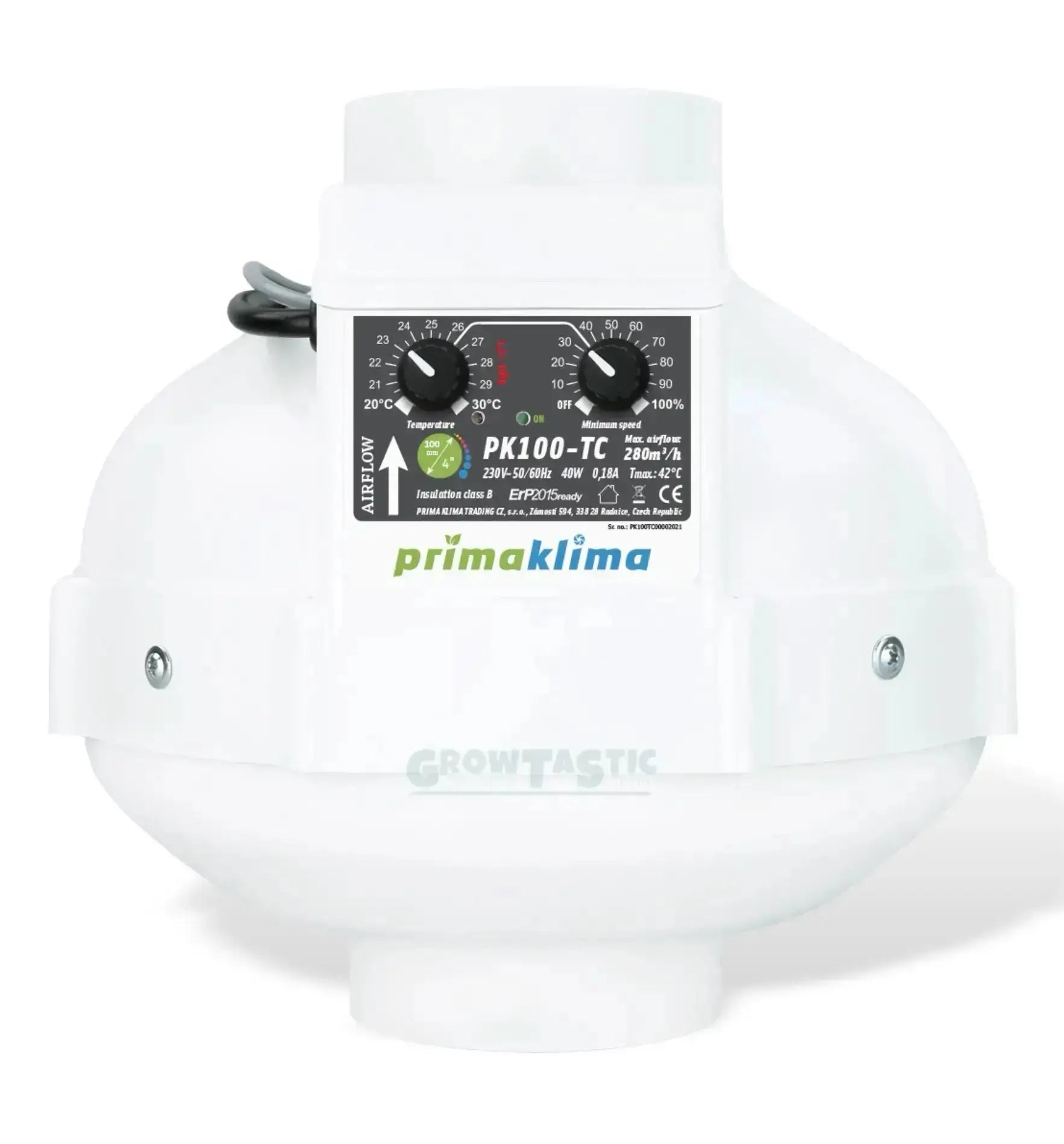 Prima Klima Abluftventilator mit Temperatur Control, 100 mm, 280 m³/h, für effiziente Luftzirkulation in Räumen