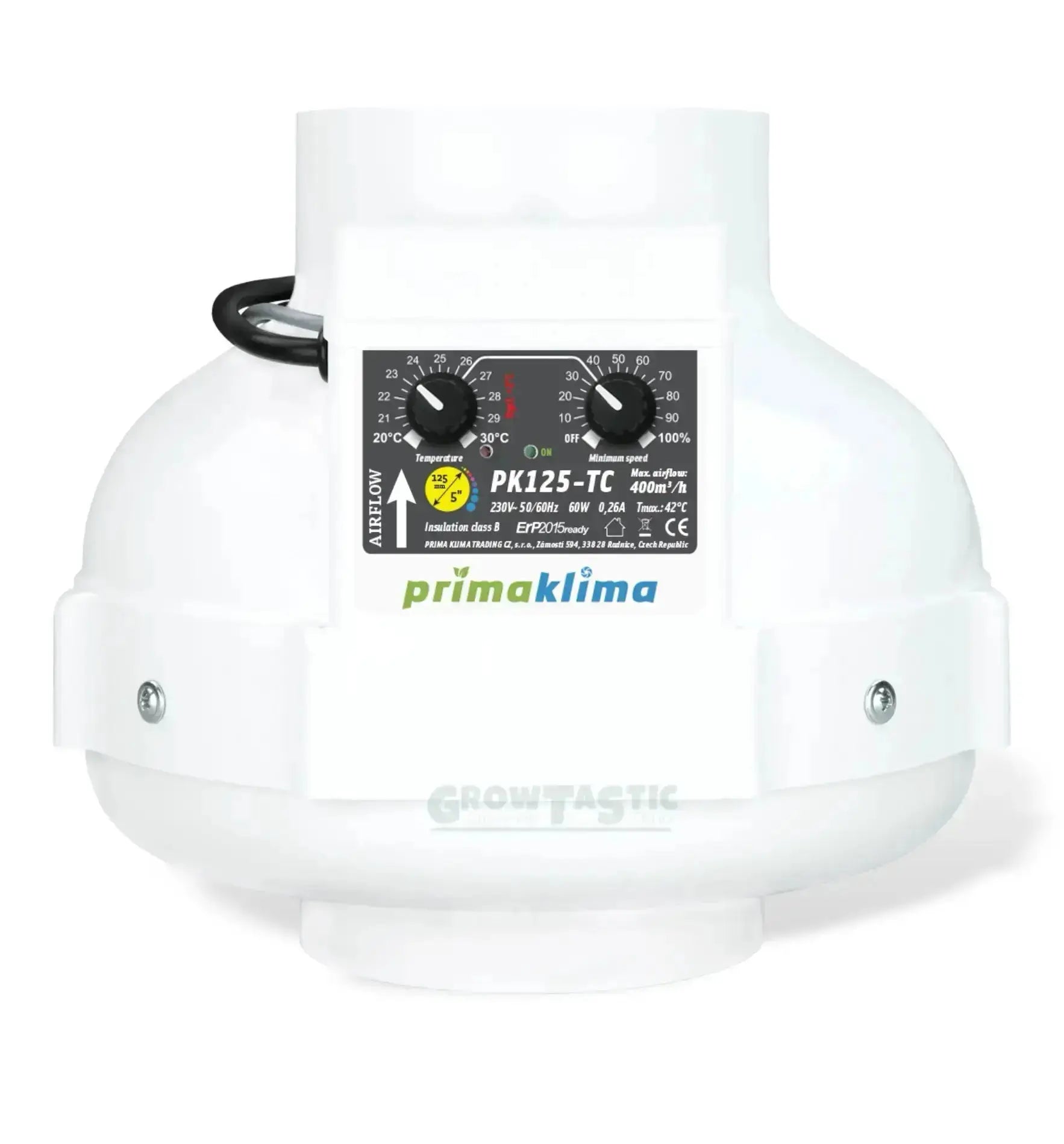 Prima Klima PK TC Abluftventilator mit Temperaturregelung, 100 mm, 280 m³/h, für optimale Luftzirkulation und Kontrolle