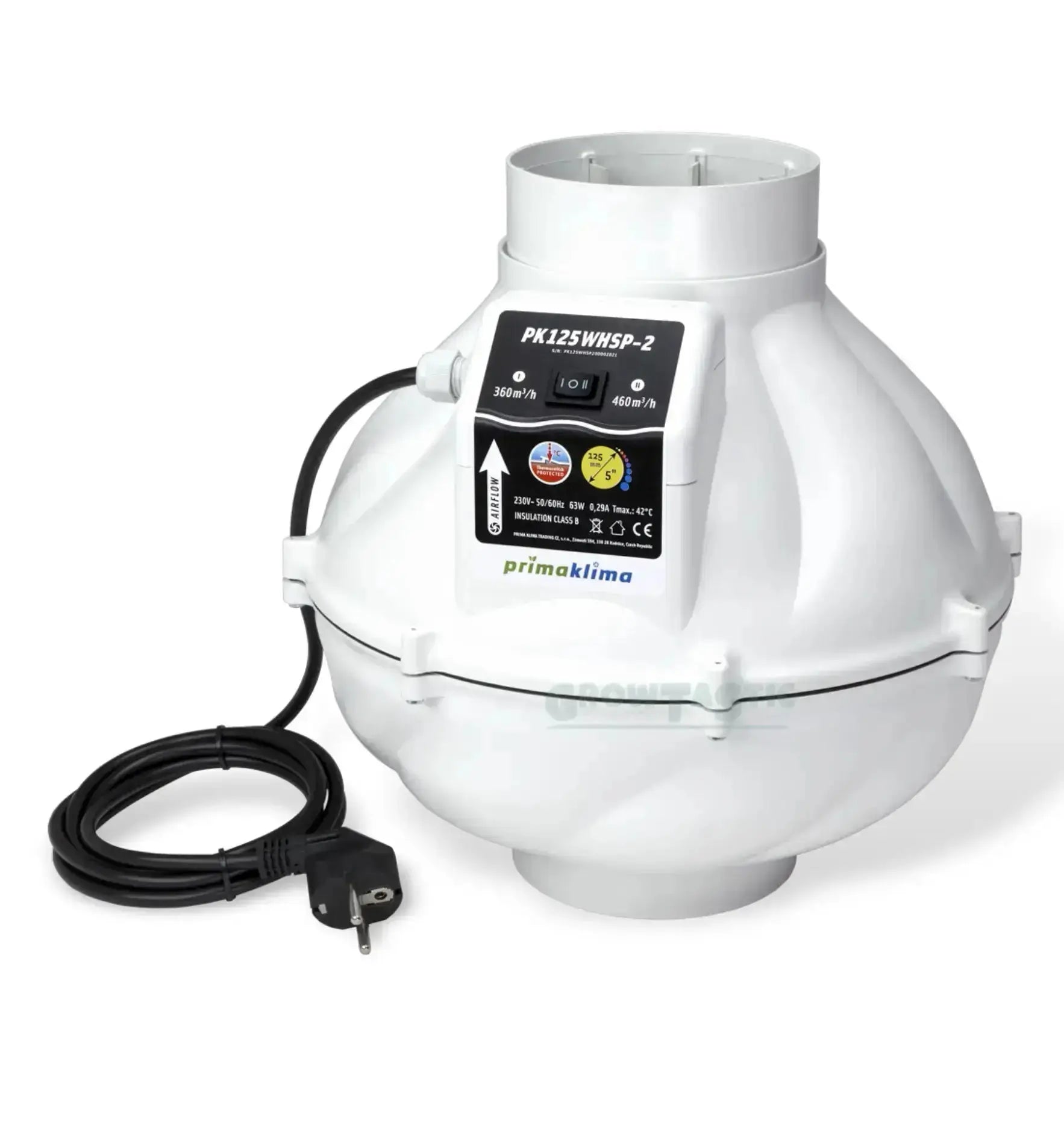 Prima Klima PK Whisperblower Abluftventilator, 125 mm, 360-460 m/h, leiser Ventilator für Abluftanlagen, robustes Design