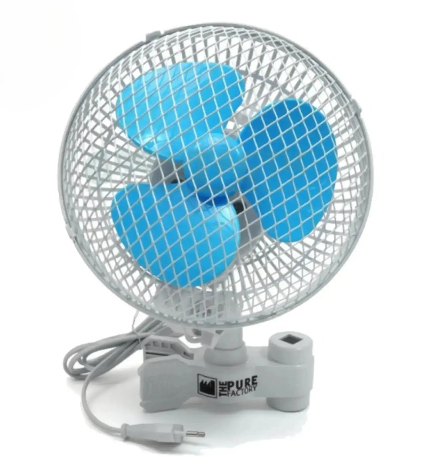 Oszillierender Clip-Ventilator von Pure Factory, 18 cm, mit beweglichem Lüfterkopf, ideal für Tisch oder Fenster.