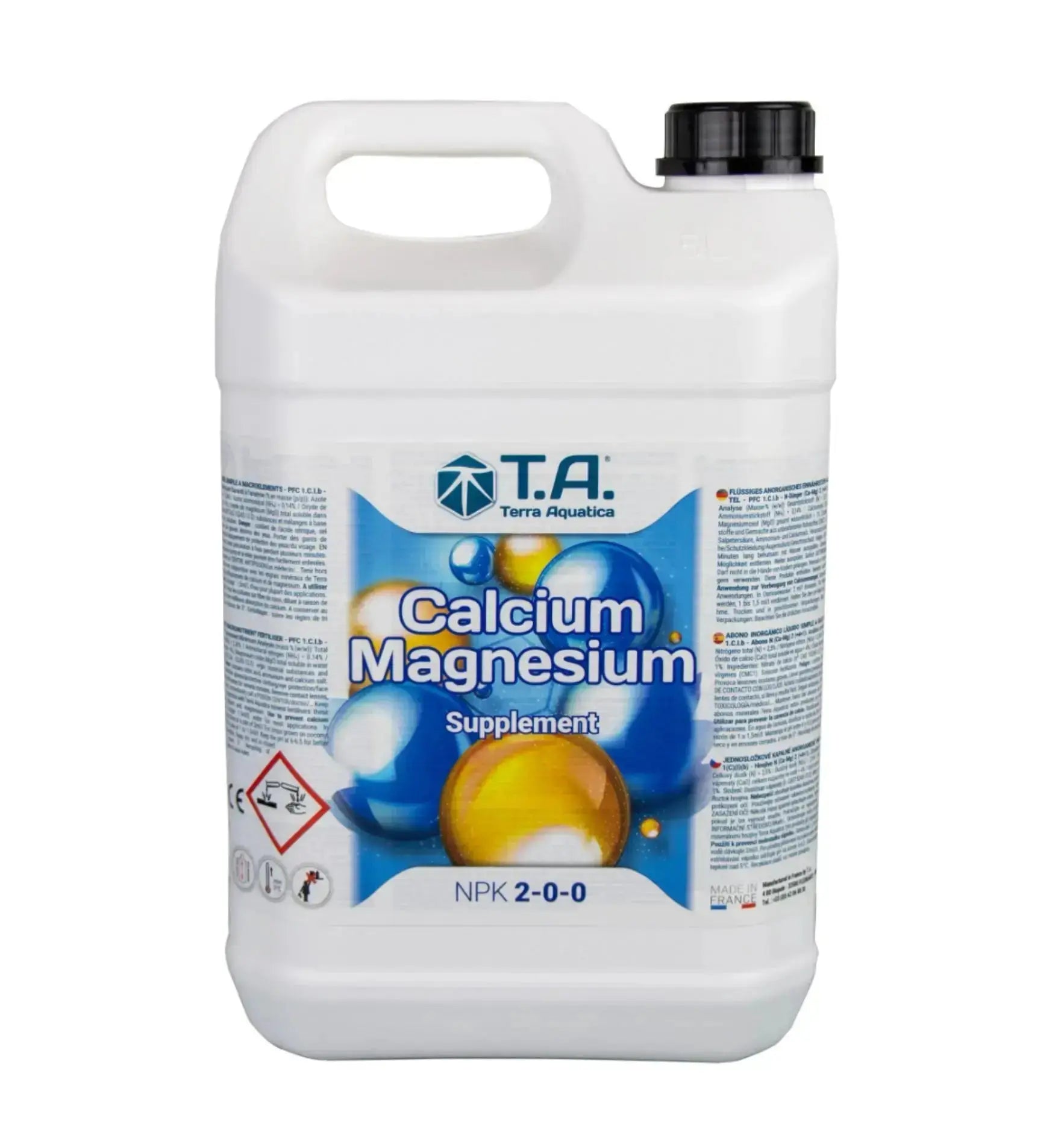 Terra Aquatica Calcium Magnesium Dünger-Flasche, 1 Liter, zeigt das Produkt mit Flasche und Etikett, für Pflanzenpflege.